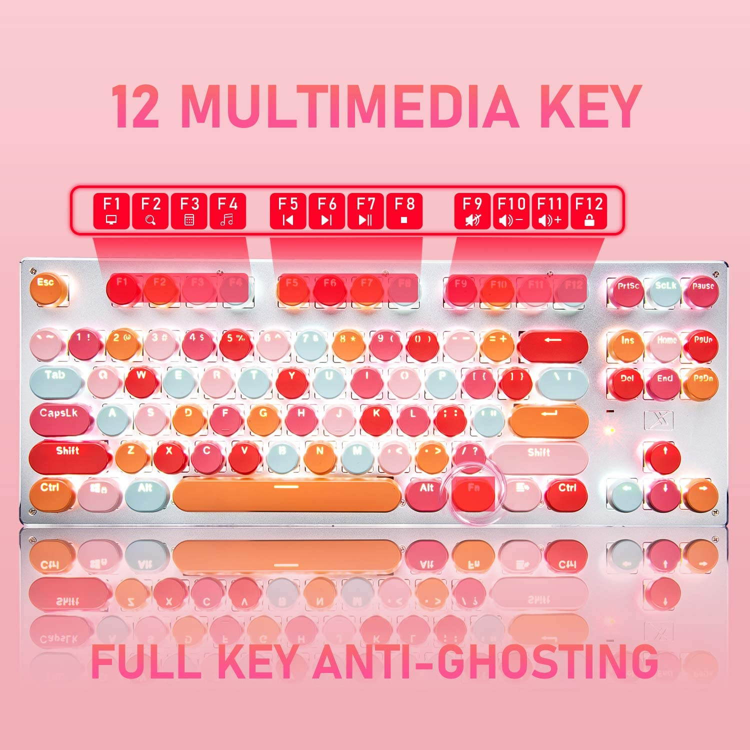 Bluetooth Mechanical Gaming Keyboard with LED Backlit 87 Anti-Ghosting Key Wired/Wireless USB Receiver Rechargeable Keyboard for PC Mac Gamer