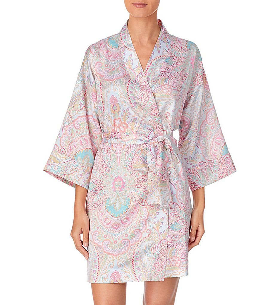 Lauren Ralph Lauren Paisley Print Satin Short Wrap Robe