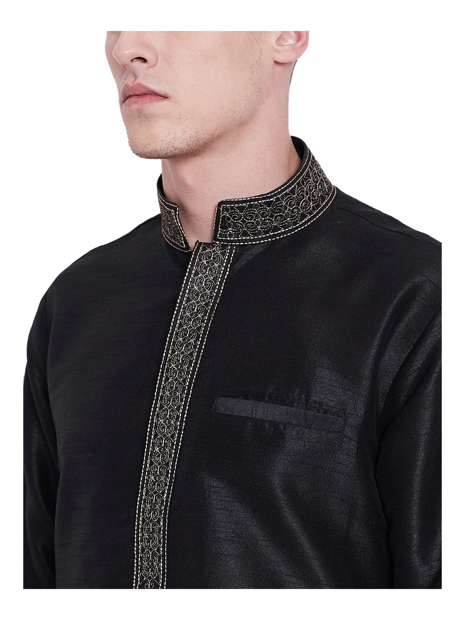 SG LEMAN Black Embroidered Kurta Bottom Set