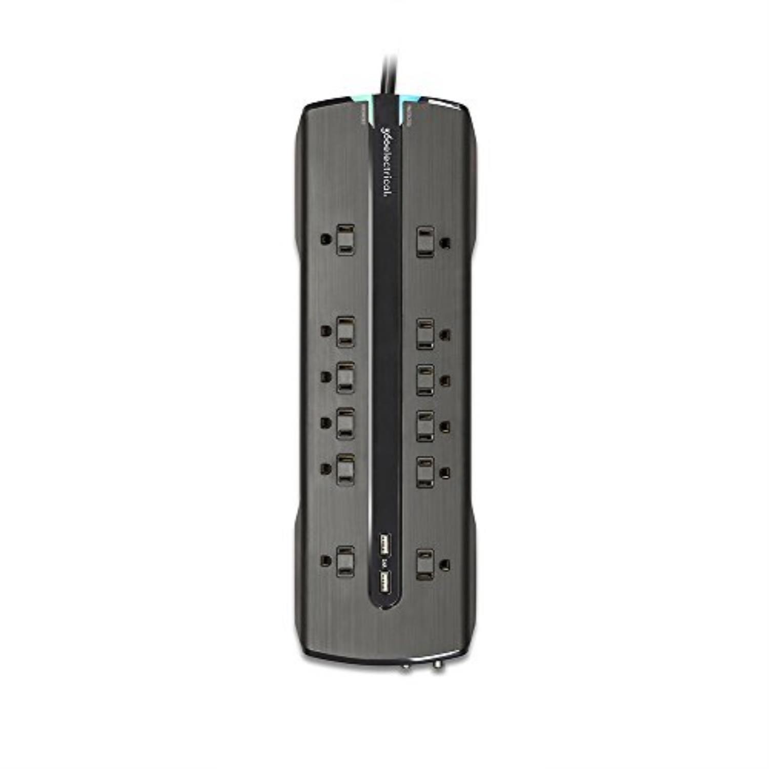 360 electrical producer3.4 surge protector with 12 outlets, 8ft cord, 3.4 amp / 17 watt usb charging, coax, and combo data