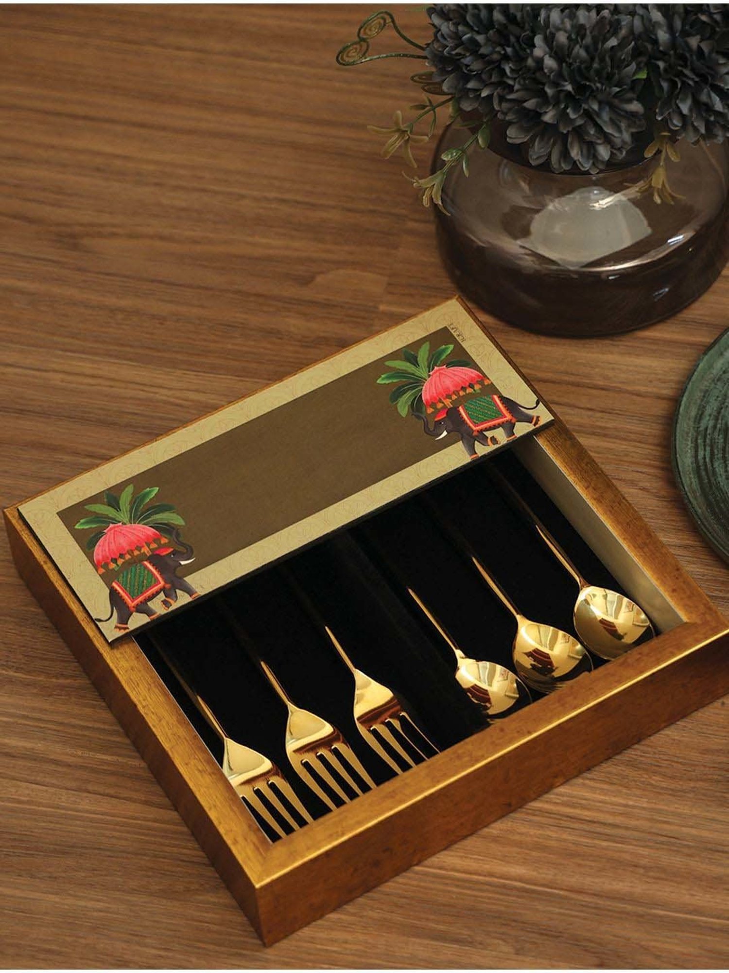 ICRAFT Multicolor Mdf Gajraj Series Cutlery Tray