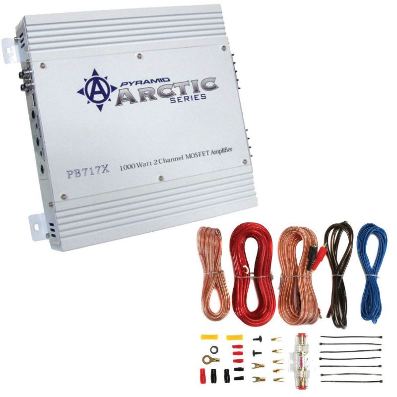PYRAMID PB717X 2-Channel 1000W Car Audio Amplifier Power Amp + 8 Gauge Amp Kit