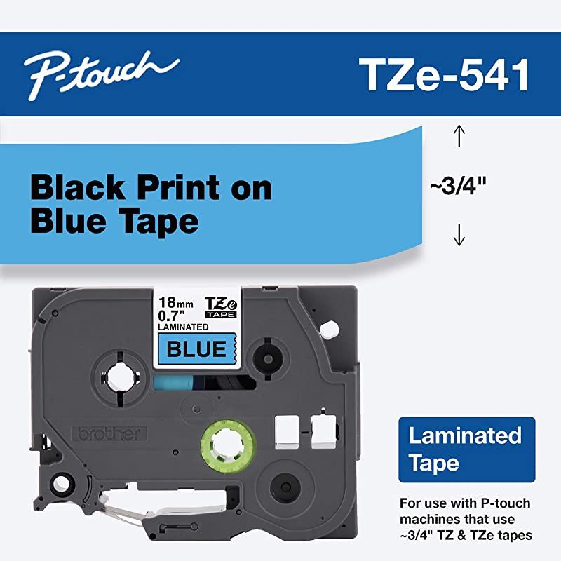 Genuine PTouch TZE541 Tape 34 07 Standard Laminated PTouch Tape Black on Blue for Indoor or Outdoor Use WaterResistant 262 ft 8 m SinglePack