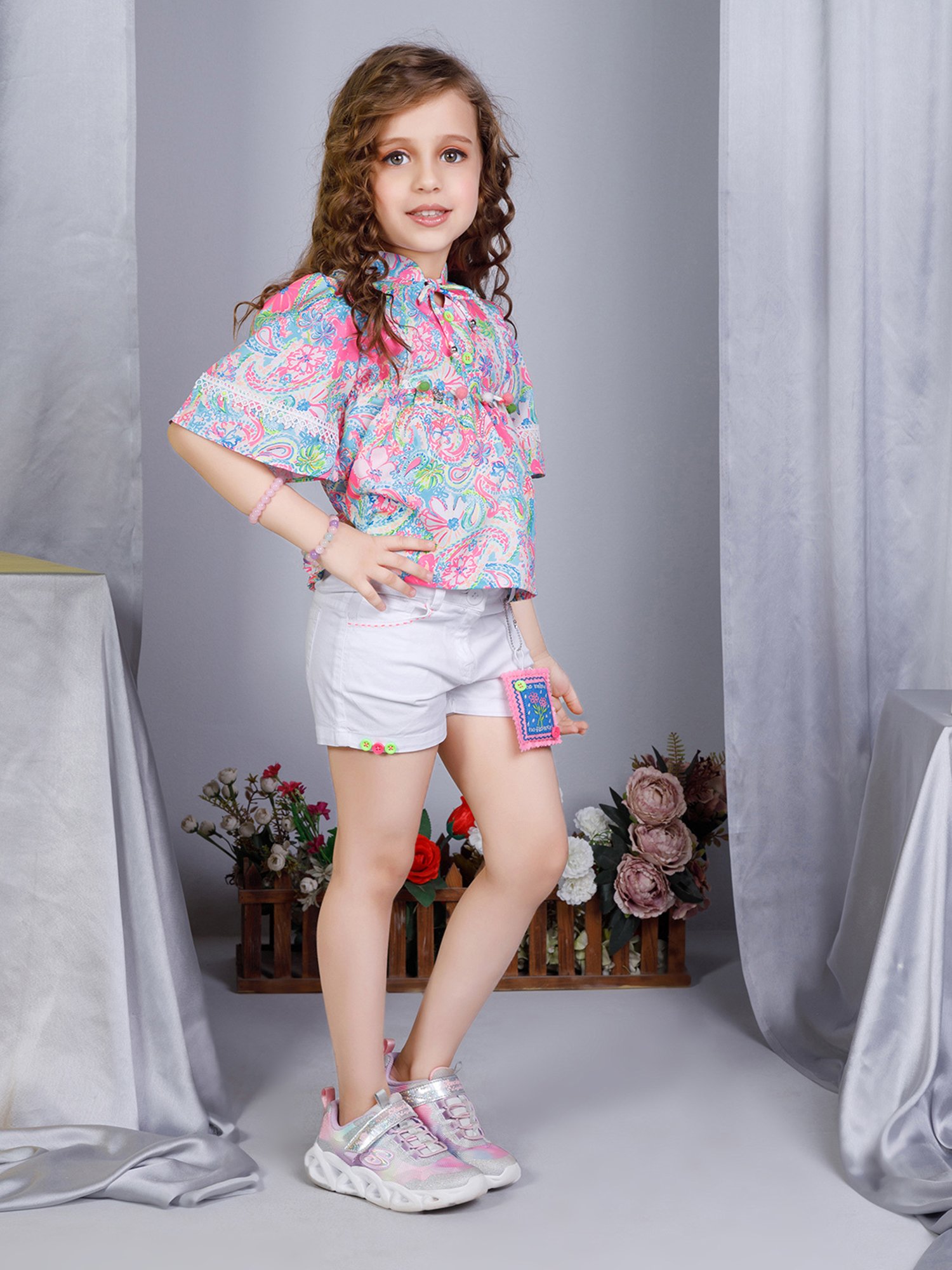 Peppermint Kids Multicolor Floral Print Top with Shorts