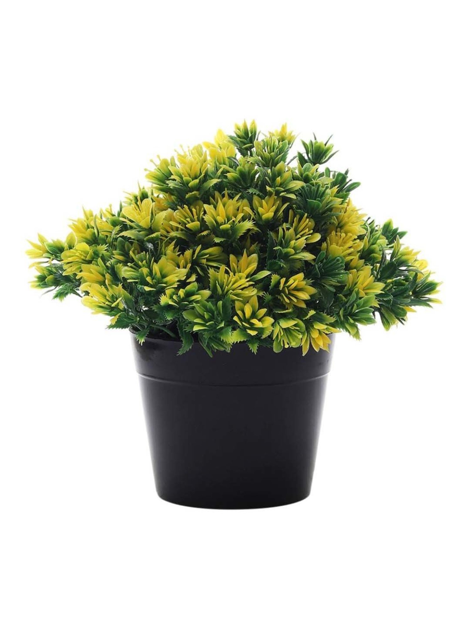 Foliyaj Yellow Plastic Artificial Plant With Cluster Shaped Leaves