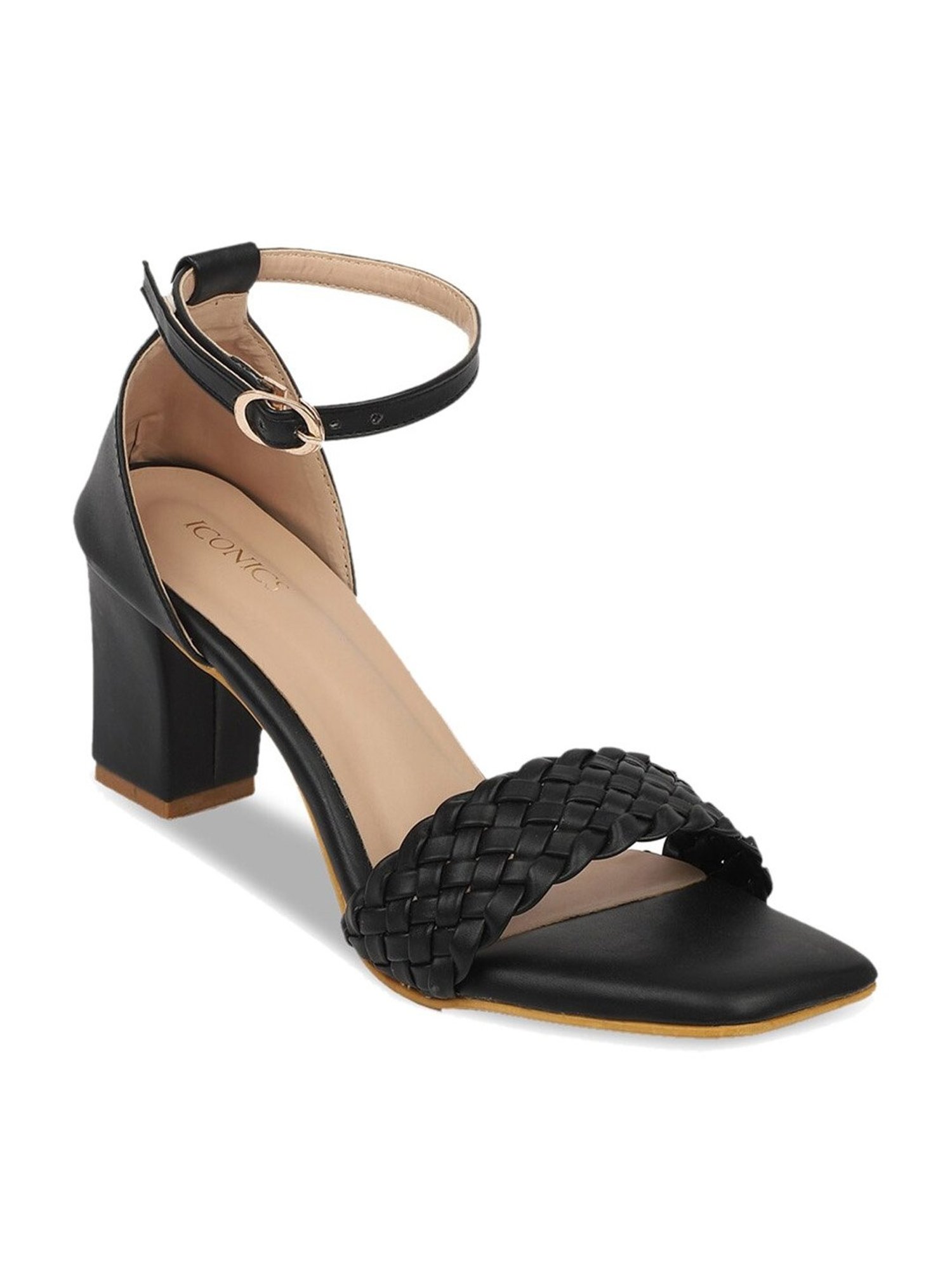Iconics Women's Black Ankle Strap Sandals