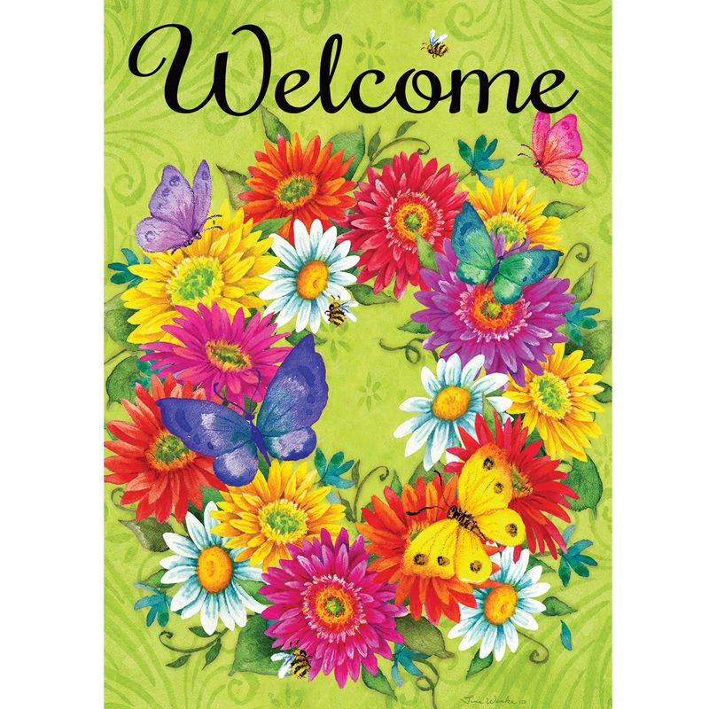 Home & Garden 18.0" Daisy Wreath Garden Flag Summer Butterflies Custom Decor  -  Flags