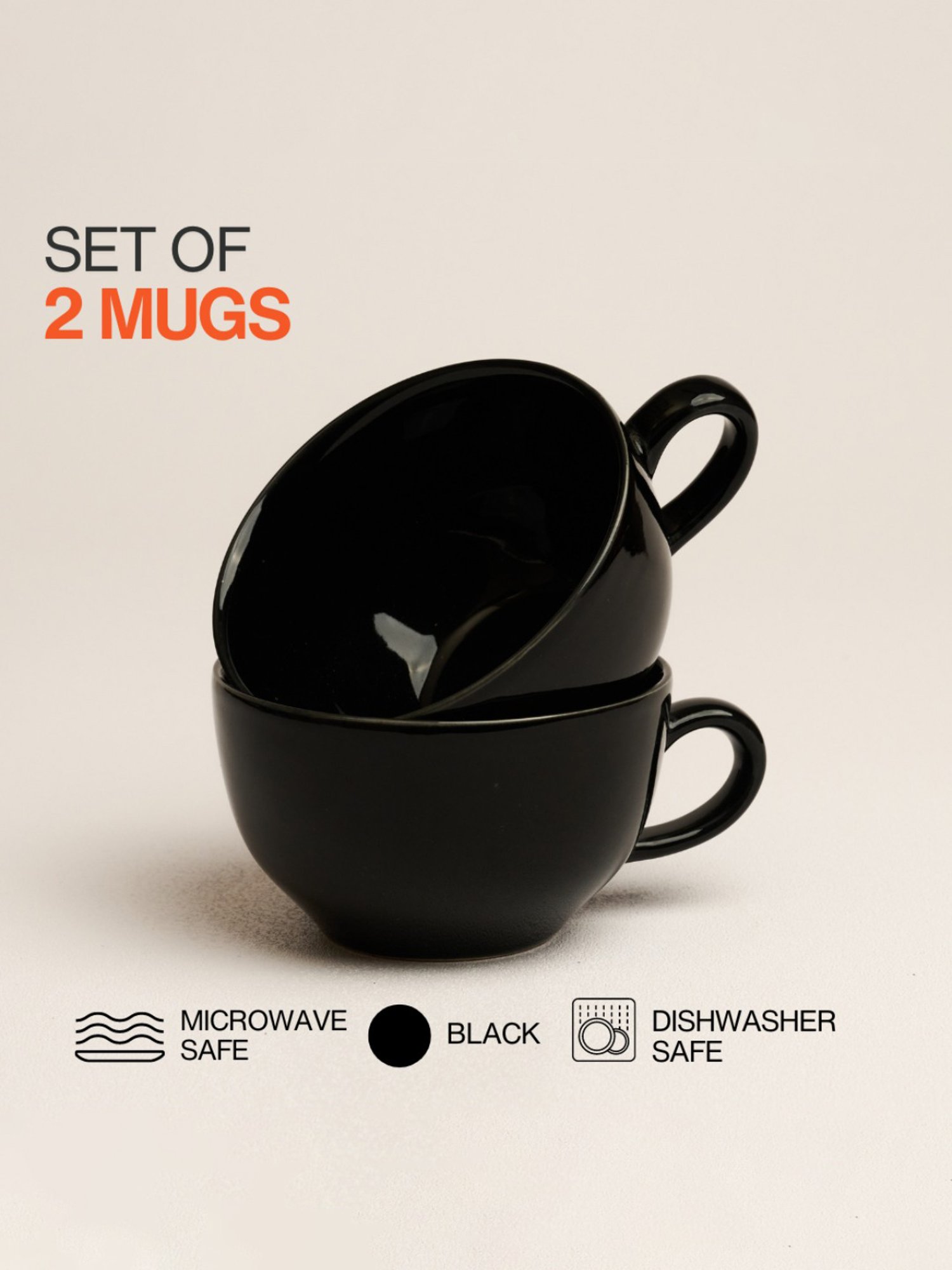 BlackCarrot Black Ceramic Coffee Mugs Set of 2