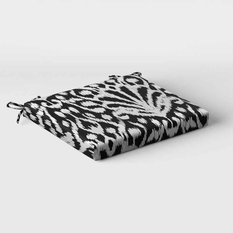 Peacock Ikat Outdoor Seat Cushion DuraSeason Fabric™ Black - Threshold™