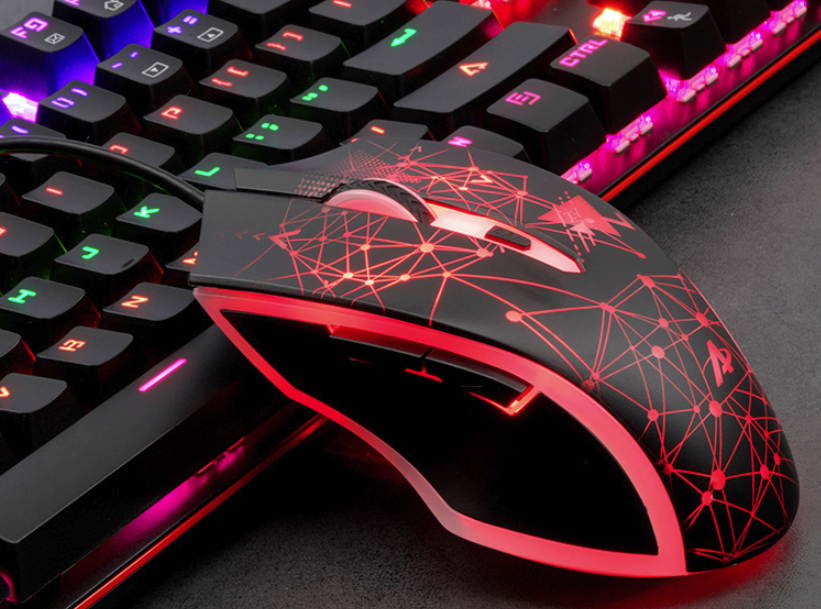 Ajazz AJ119  26 Anti-ghosting Keys, Ergonomic Design, Cool Exterior USB Wired Black Mechanical Green Color Backlit LED Keyboard And 2400DPI  Mouse Combo For Office And Game-Black