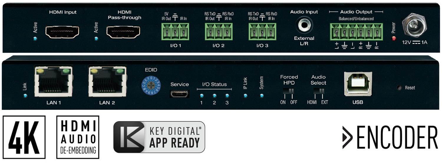 Key Digital KD-IP922ENC Enterprise AV over IP Encoder/4K/2 PoE ports LAN Switch/HDMI/Audio De-Embedding with Lip-Sync/DSP/KVM/USB