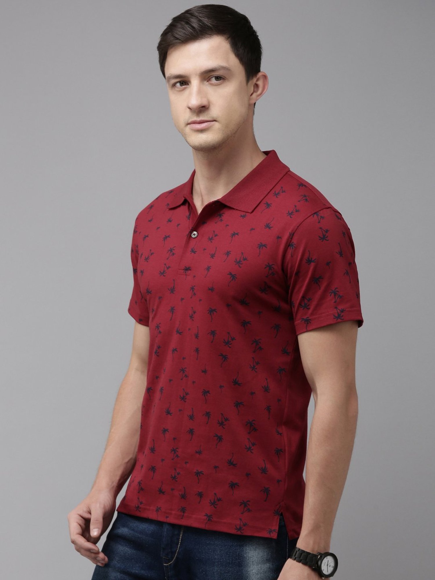 Kryptic Maroon Regular Fit Printed Polo T-Shirt