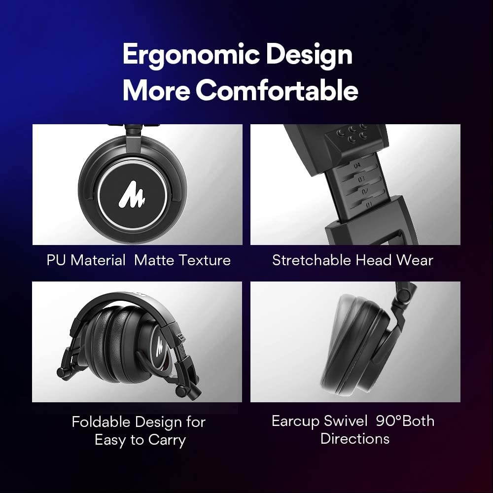 50MM Drivers Over Ear Headphones MAONO AU-MH601S Studio Stereo Monitor Closed Back Headphones for Music DJ Podcast (Sliver)