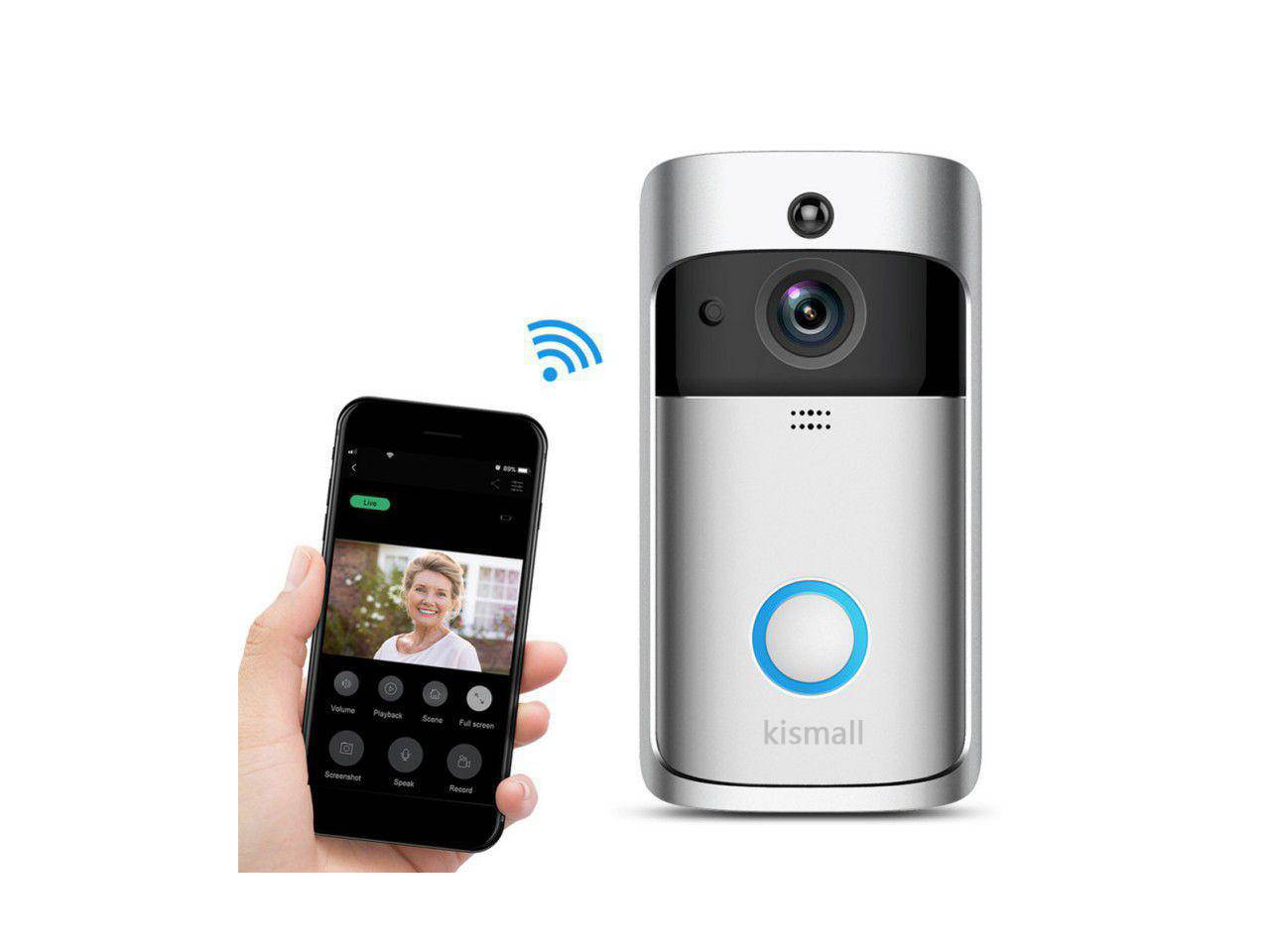 Kismall Wireless Video Doorbell, Waterproof WiFi Doorbell Security Camera, Cloud Storage, Two-Way Talk, PIR Motion Detection, Night Vision 1280&times;720P
