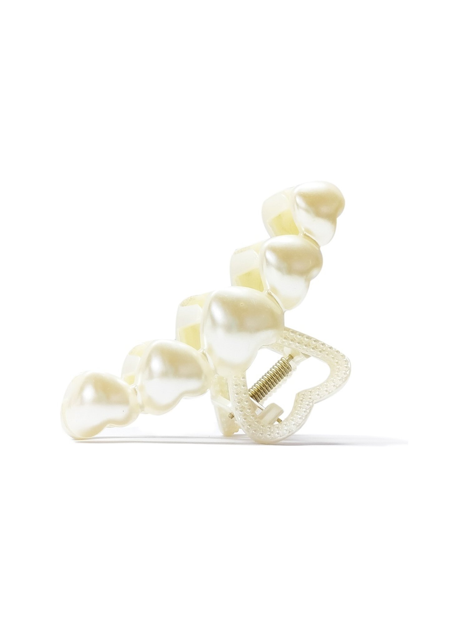 OOMPH White Heart Shape Pearl Beads Large Big Hair Claw