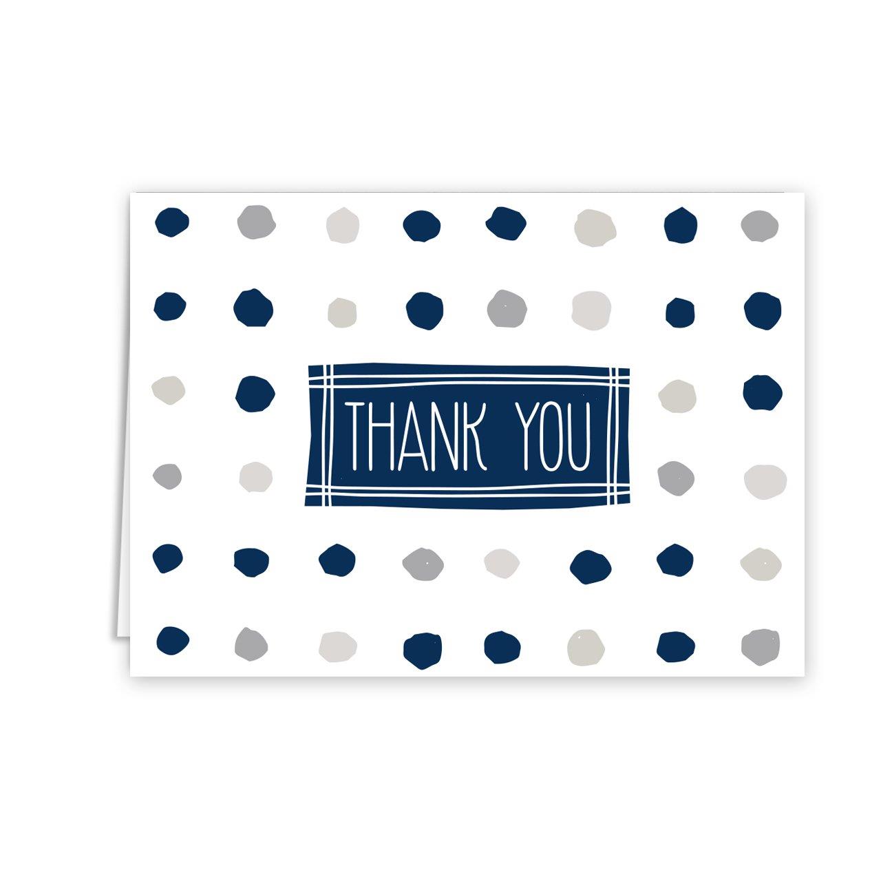 Navy Patterns Thank You Folded Assortment Card Pack - Set of 36 Cards, 6 Designs - 6 Cards per Design, 4 7/8'' x 3 1/2''. Blank Inside. Made in The USA. Blank White envelopes Included.