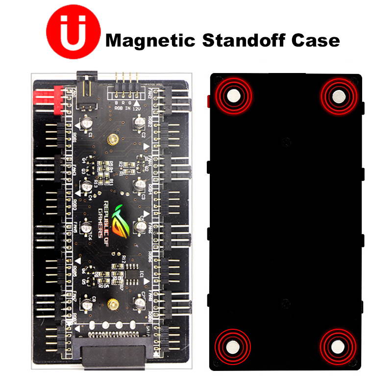 4-Pin PWM & 12V RGB Controller 2-In-1 Hub 8 Ports,4Pin Fan & Mistic Light Sync Adapter with PMMA Case and Magnetic Standoff for Cooling Radiator & ASUS/MSI LED Strip - SATA Powered