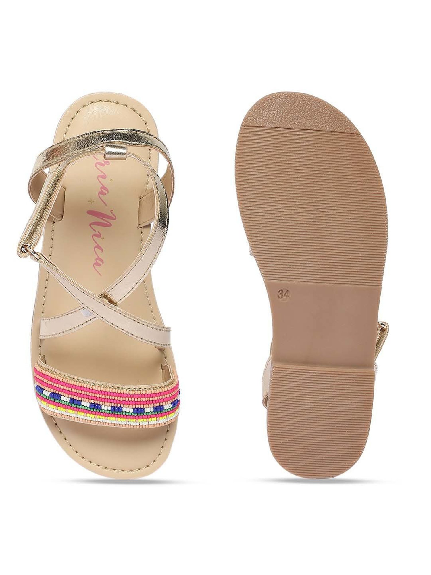 Aria Nica Kids Fest Pink & Gold Cross Strap Sandals