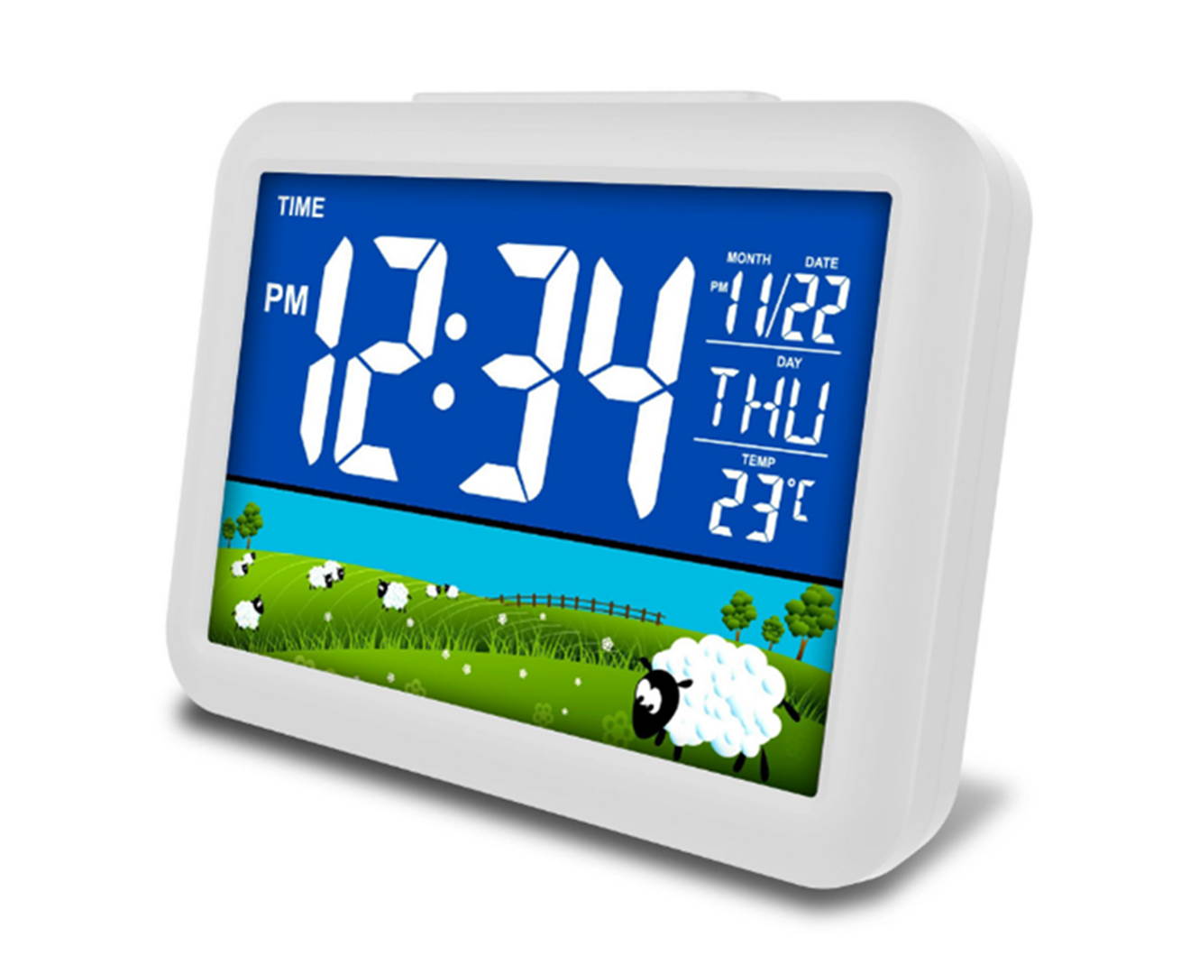 Select Mall 12-Inch Smart LCD Color Screen Clock Large Screen Electronic Clock Child Student Bedside Alarm Clock-Green