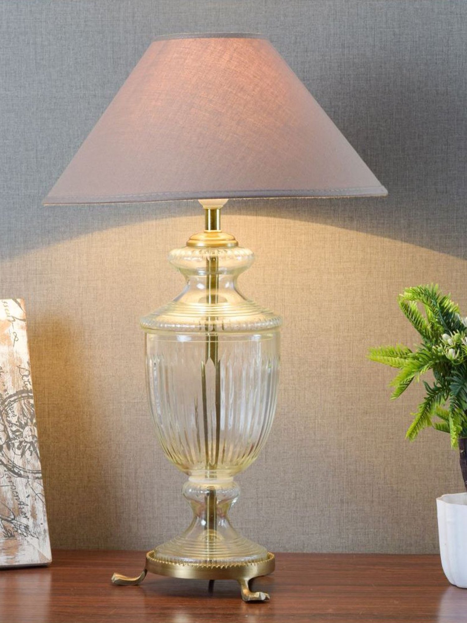 Kapoor Lamp Shades Transparent & Pink Glass Oleana Cotton Shade Table Lamp