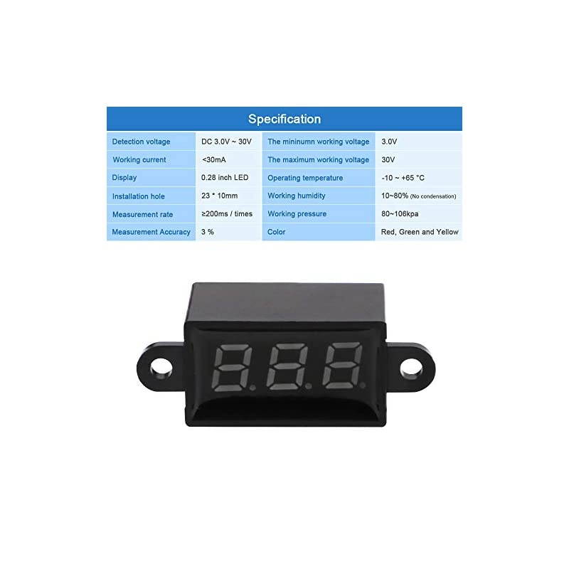 Mini Digital DC Voltmeter 0.28 Inch Two-Wire 3.0V-30V Digital DC Waterproof, Dustproof and Drop Resistant Voltmeter Display Voltage Tester Meter 3 Colours(Red, Green, Yellow)
