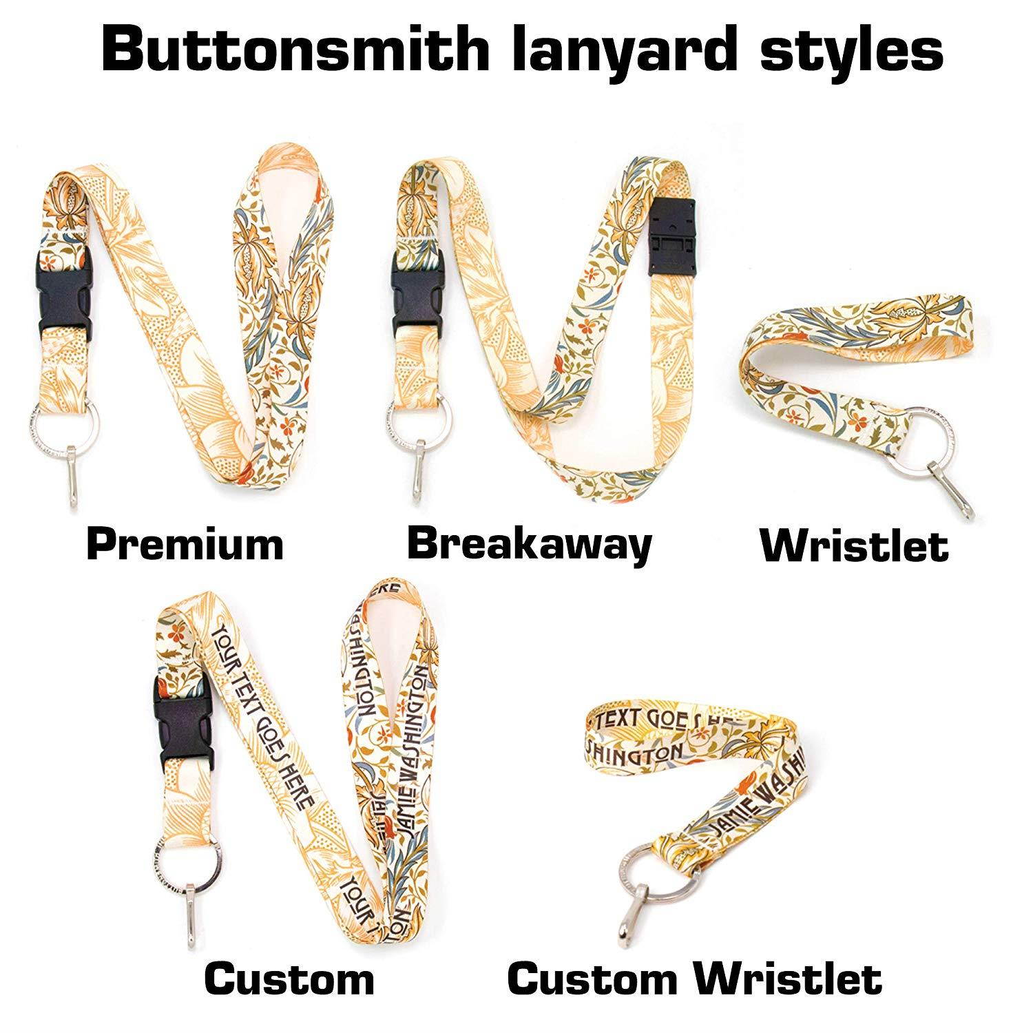 Buttonsmith William Morris Flora Premium Wristlet Lanyard with Flat Ring - Made in USA