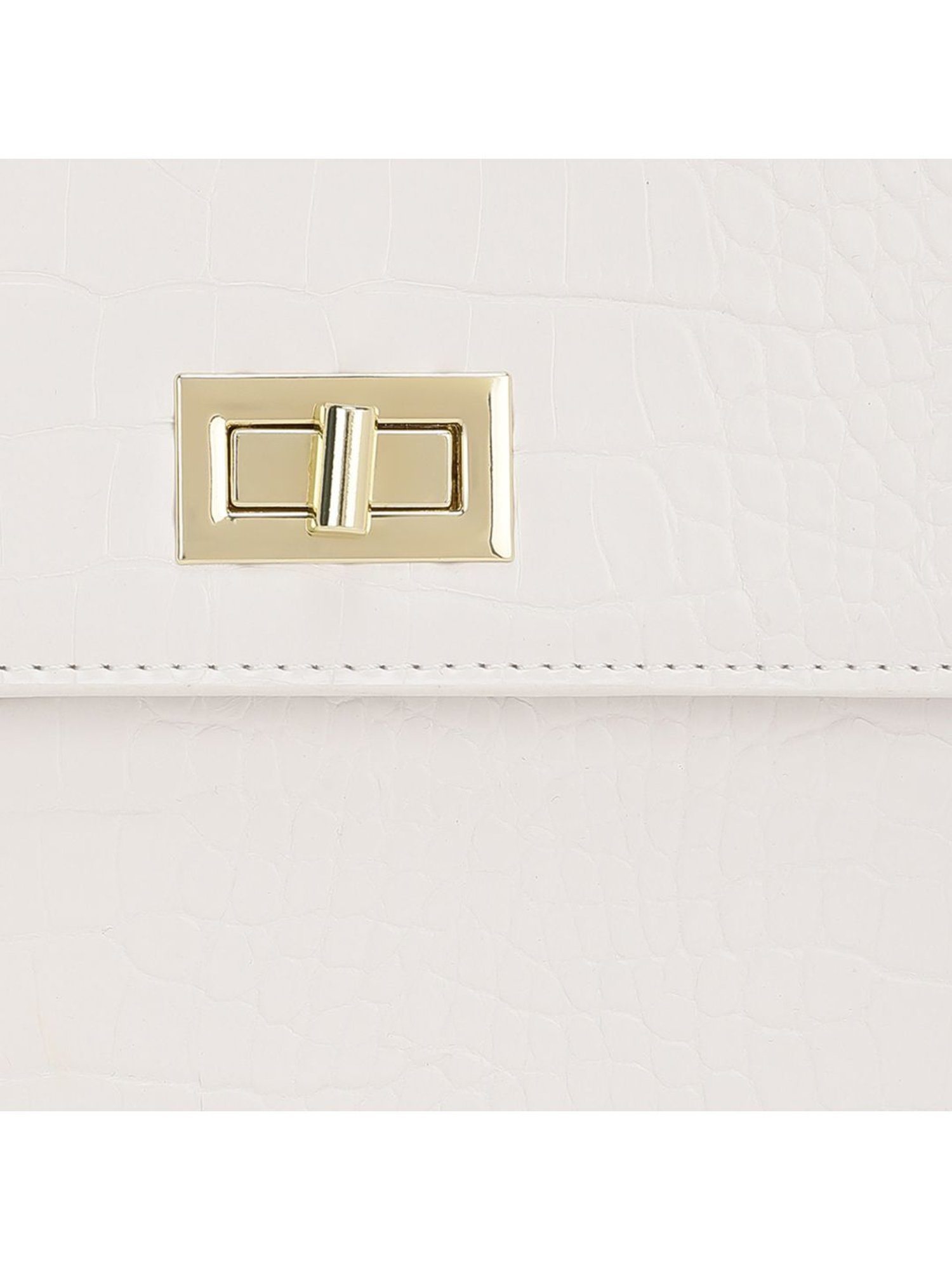 Tyra Lita White Textured Faux Leather Sling Handbag