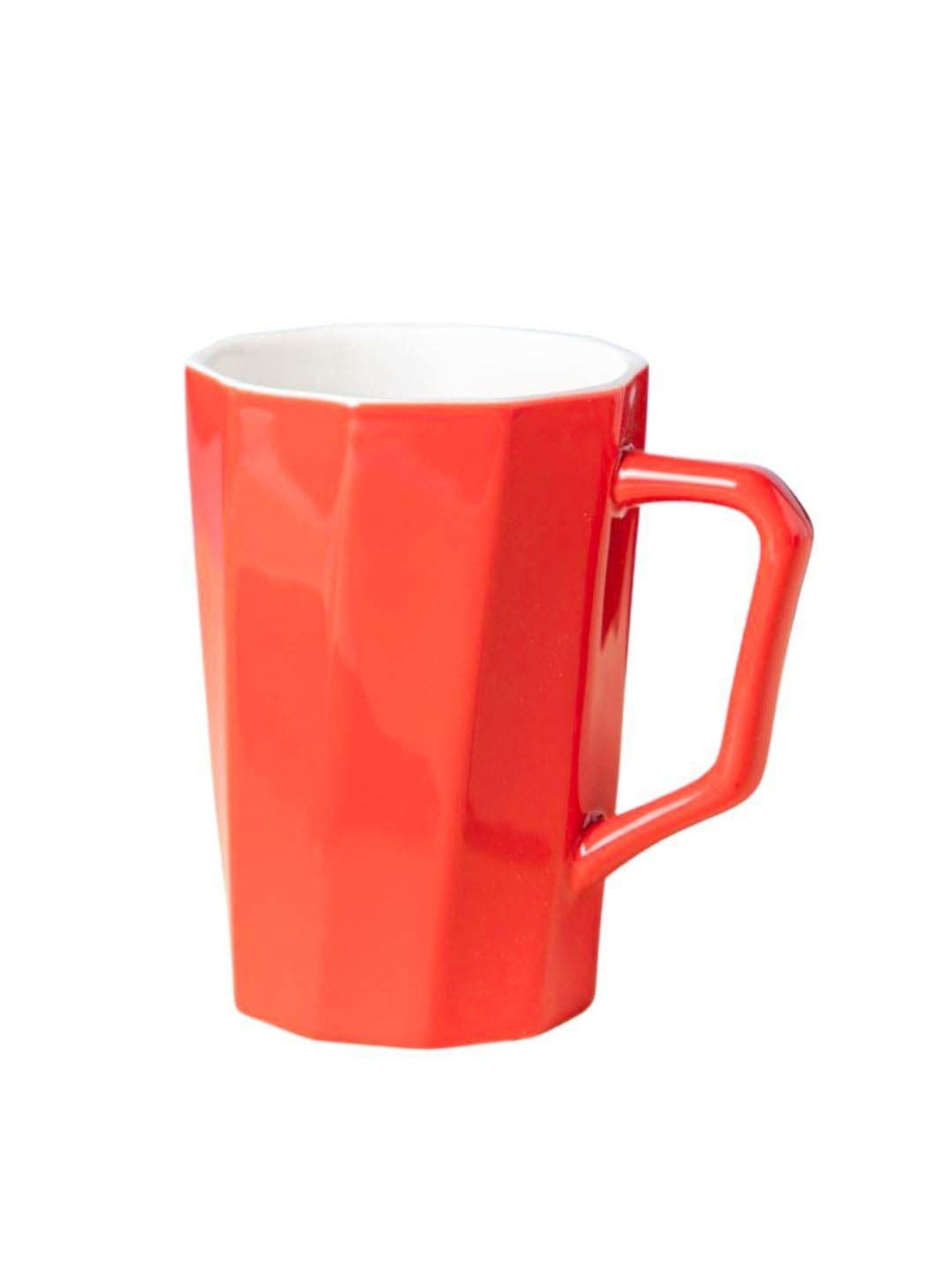 Nestasia Premium Quality Microwave Safe Carmine Red & White Ribbed Ceramic Mug, 350ml