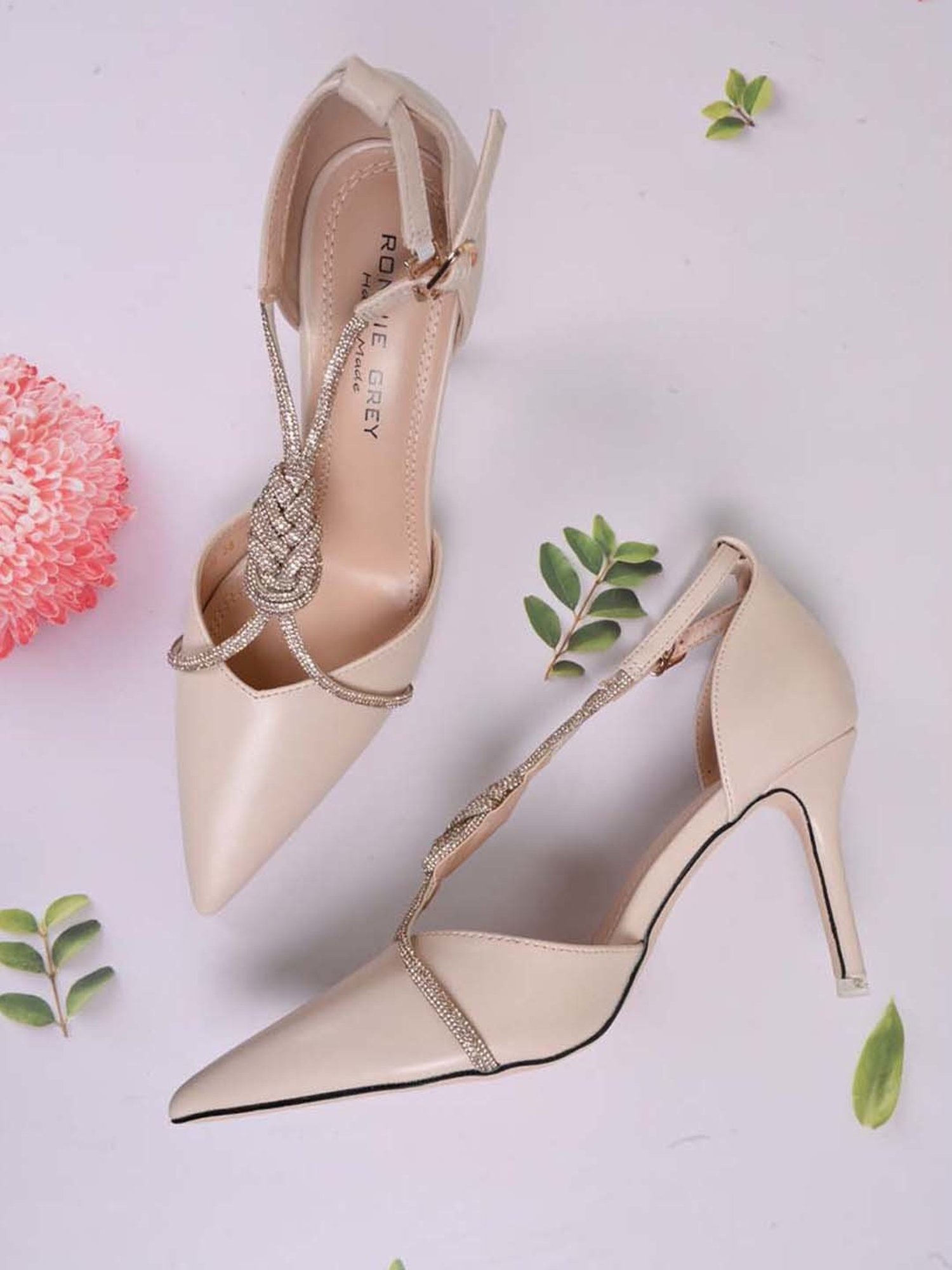 Ronnie Grey Women's Champagne Back Strap Stilettos