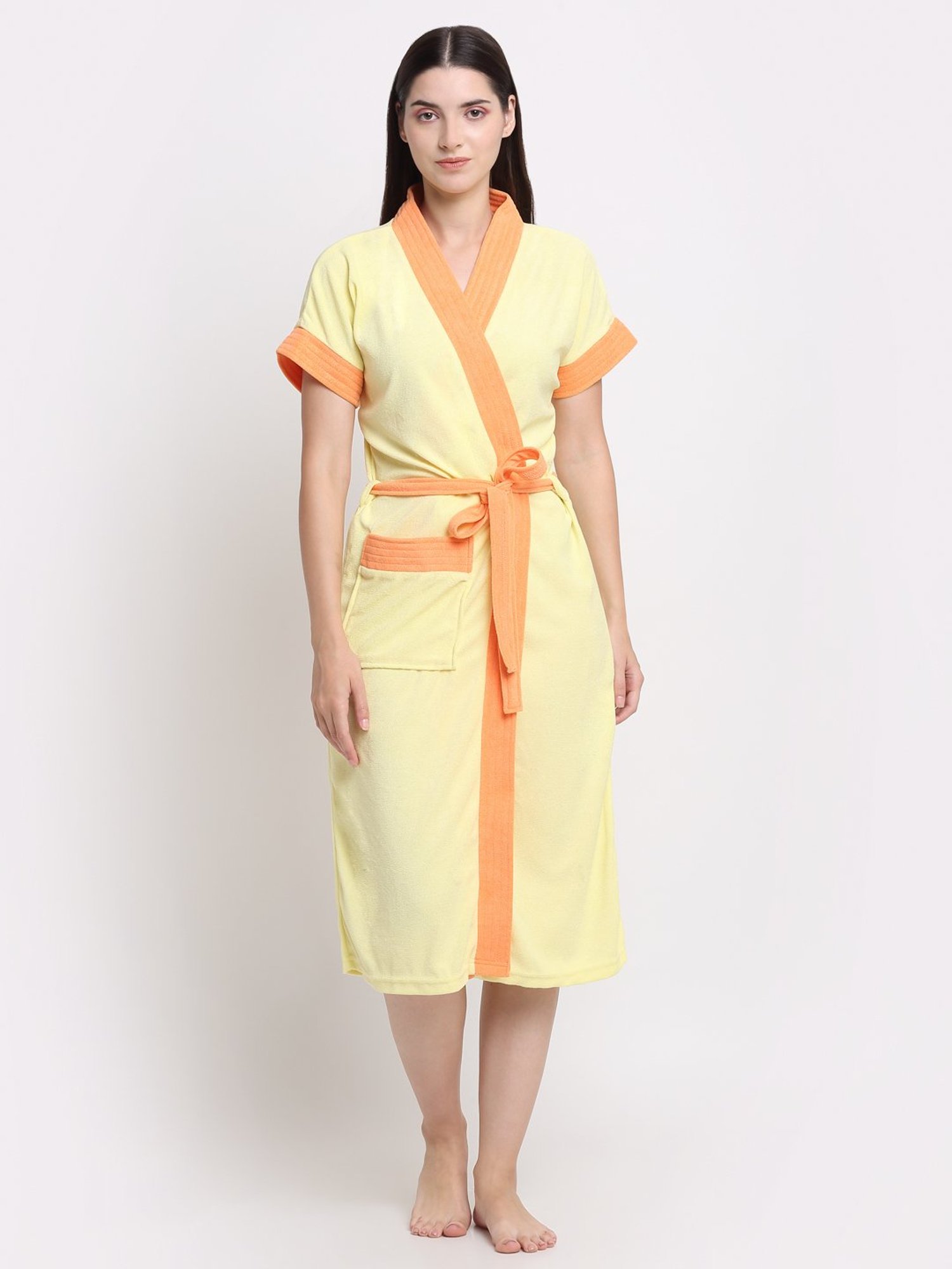 Creeva Everyday Lemon & Orange 225 GSM Micro Terry Bathrobe with Front Pocket & Kimono Collar