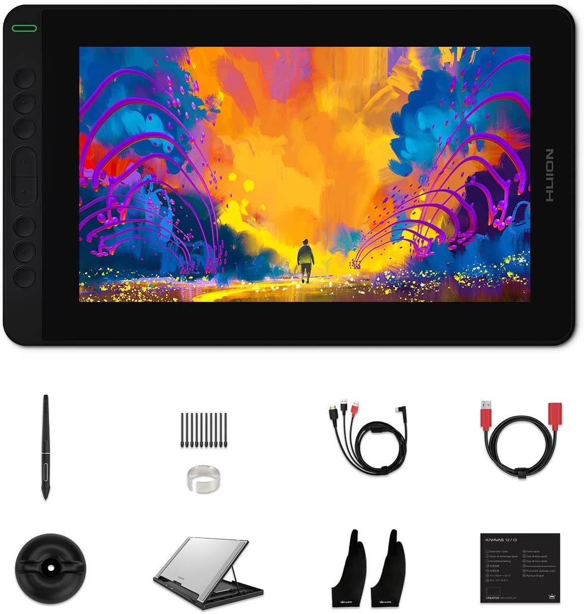 HUION Kamvas 12 Graphic Drawing Monitor 11.6 Inch Full-Laminated Pen Display Tilt Function 8192 Battery-Free Stylus, 8 Shortcut Keys, Stand Included, Orange