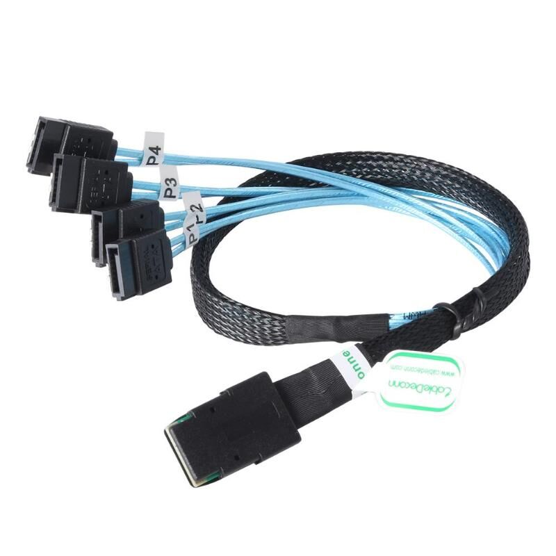 Weastlinks Sas Sata Cable Mini-SAS SFF-8087 to 4 SATA Cable Mini SAS 4i SFF8087 36P To 4 SATA 7P Cable 12Gbps Hard Drive Data