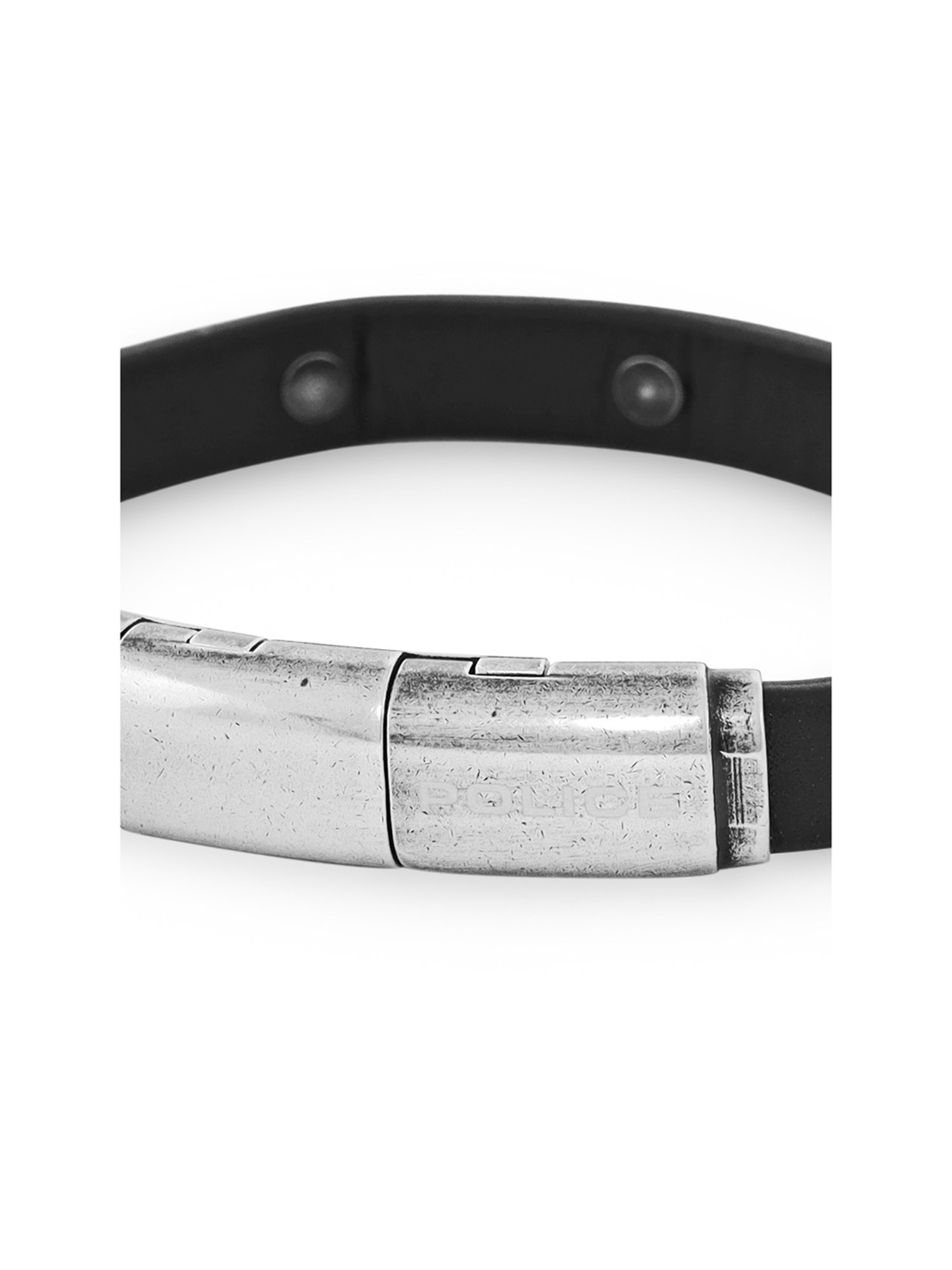 Police Silver-Plated Calama Black Bracelet for Men