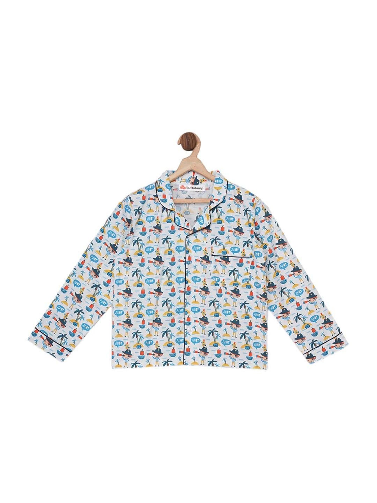 Fluffalump Boys Multicolor Cotton Printed Nightwear Top & Pants Set