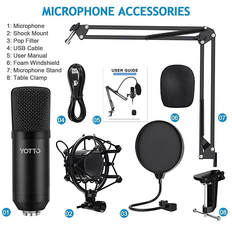 USB Microphone Kit 192KHZ24BIT Plug amp Play Computer PC Microphone Studio Streaming Cardioid Mic with Boom Arm Shock Mount Pop Filter for Recording Broadcasting YouTube Gaming Voice
