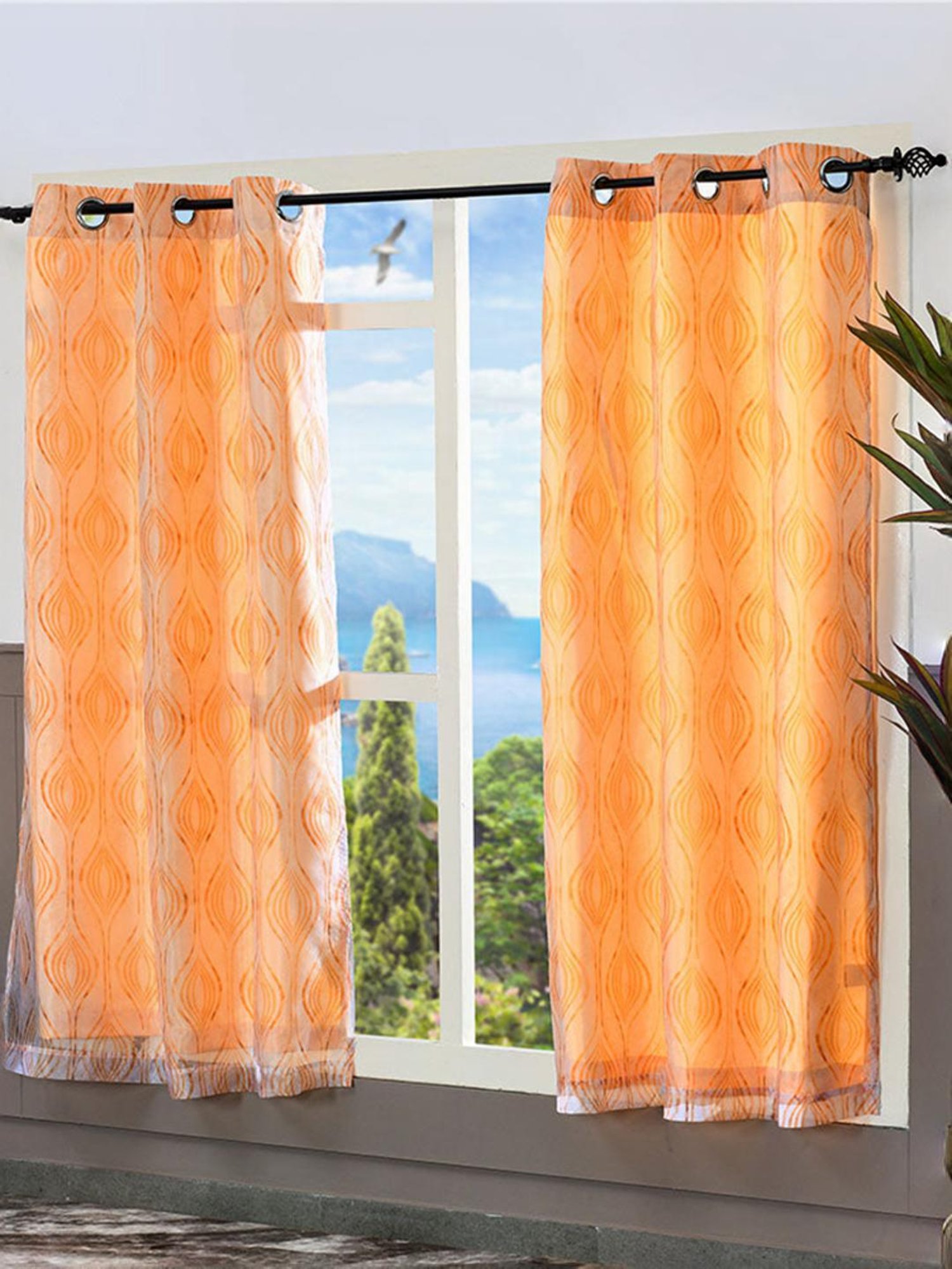 @Home Beige Polyester Window Curtains - Set of 2