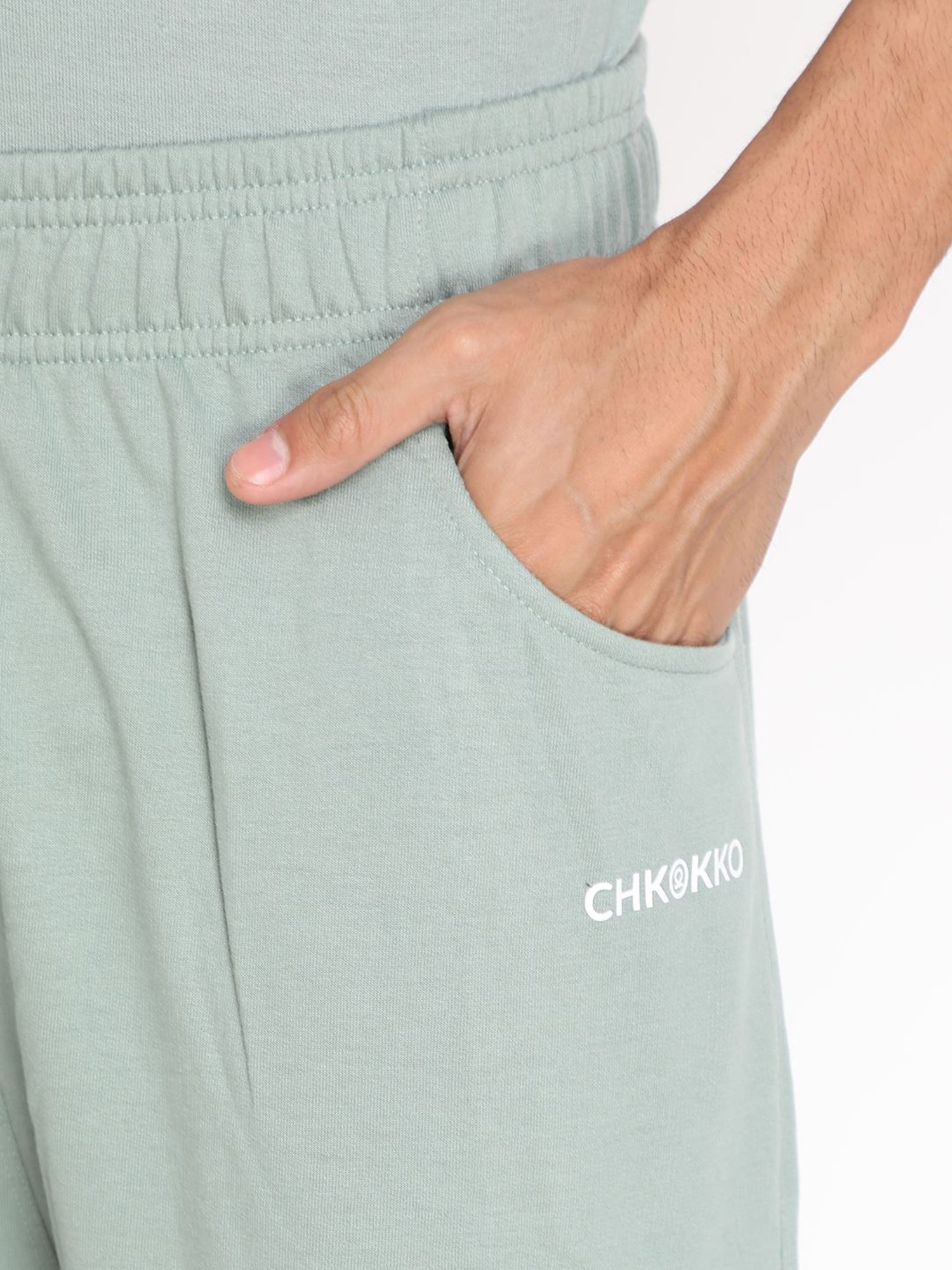 Chkokko Pastel Green Cotton Relaxed Fit Track Pants