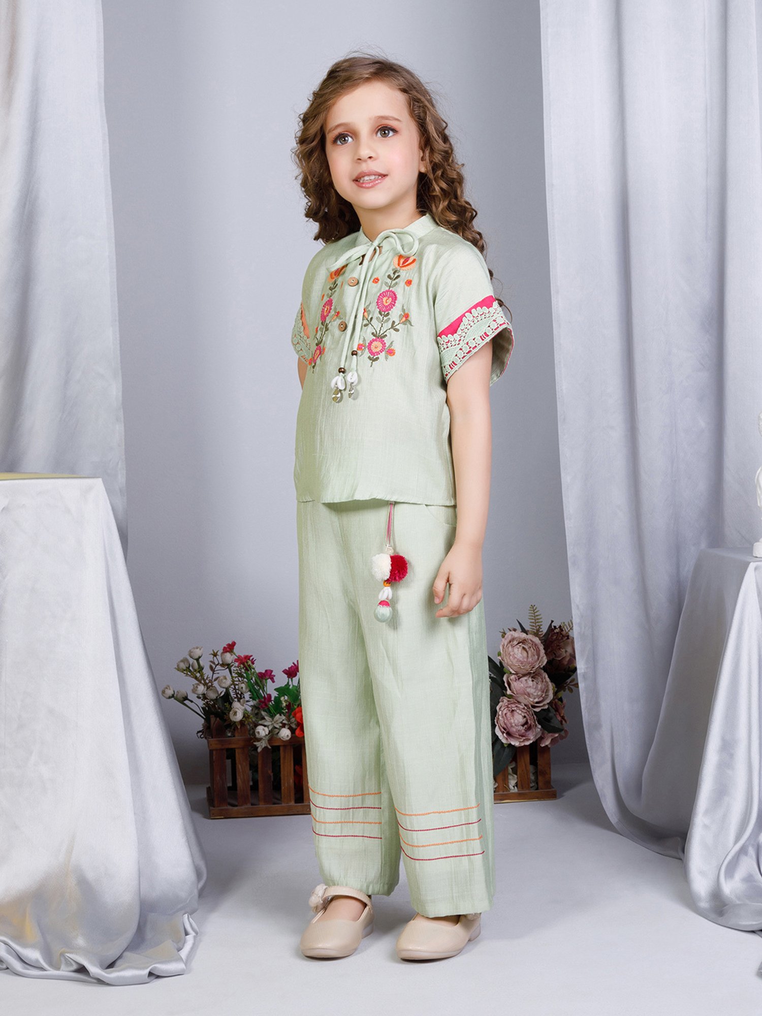 Peppermint Kids Green Embroidered Top with Culottes