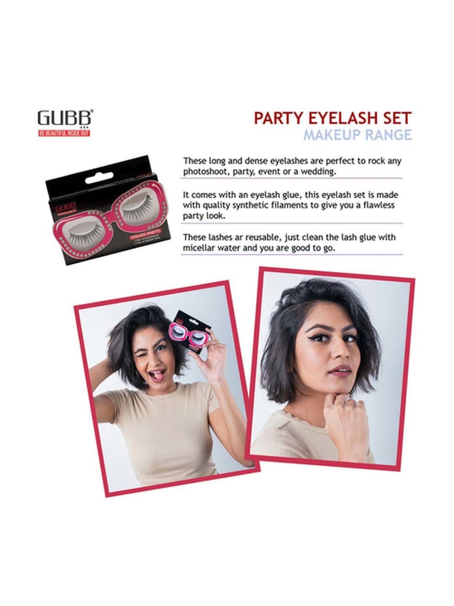 GUBB Faux Eyelashes, False Eyelash Set with Glue - Party