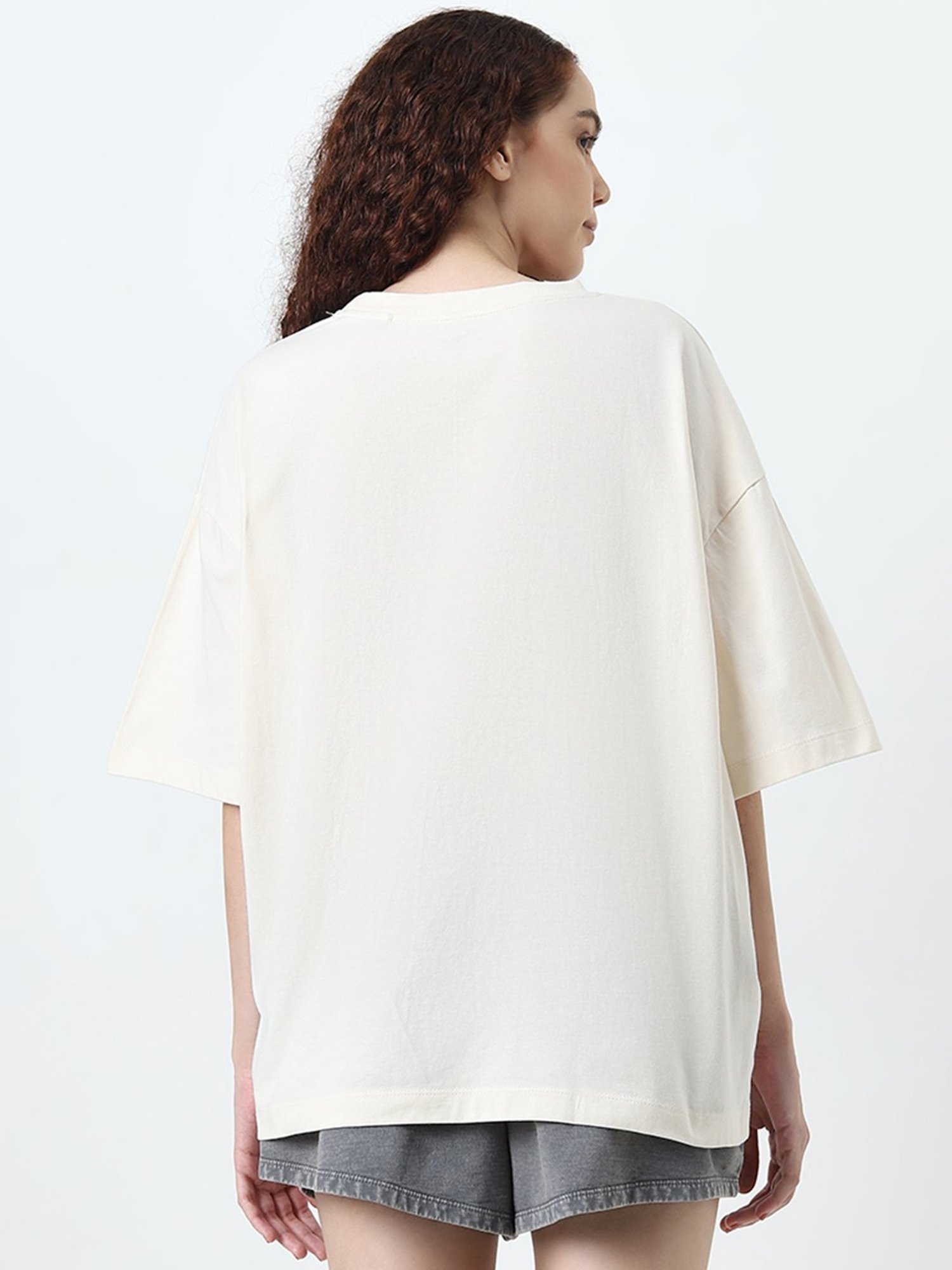 Superstar by Westside Off-White Printed Oversized Cotton T-Shirt