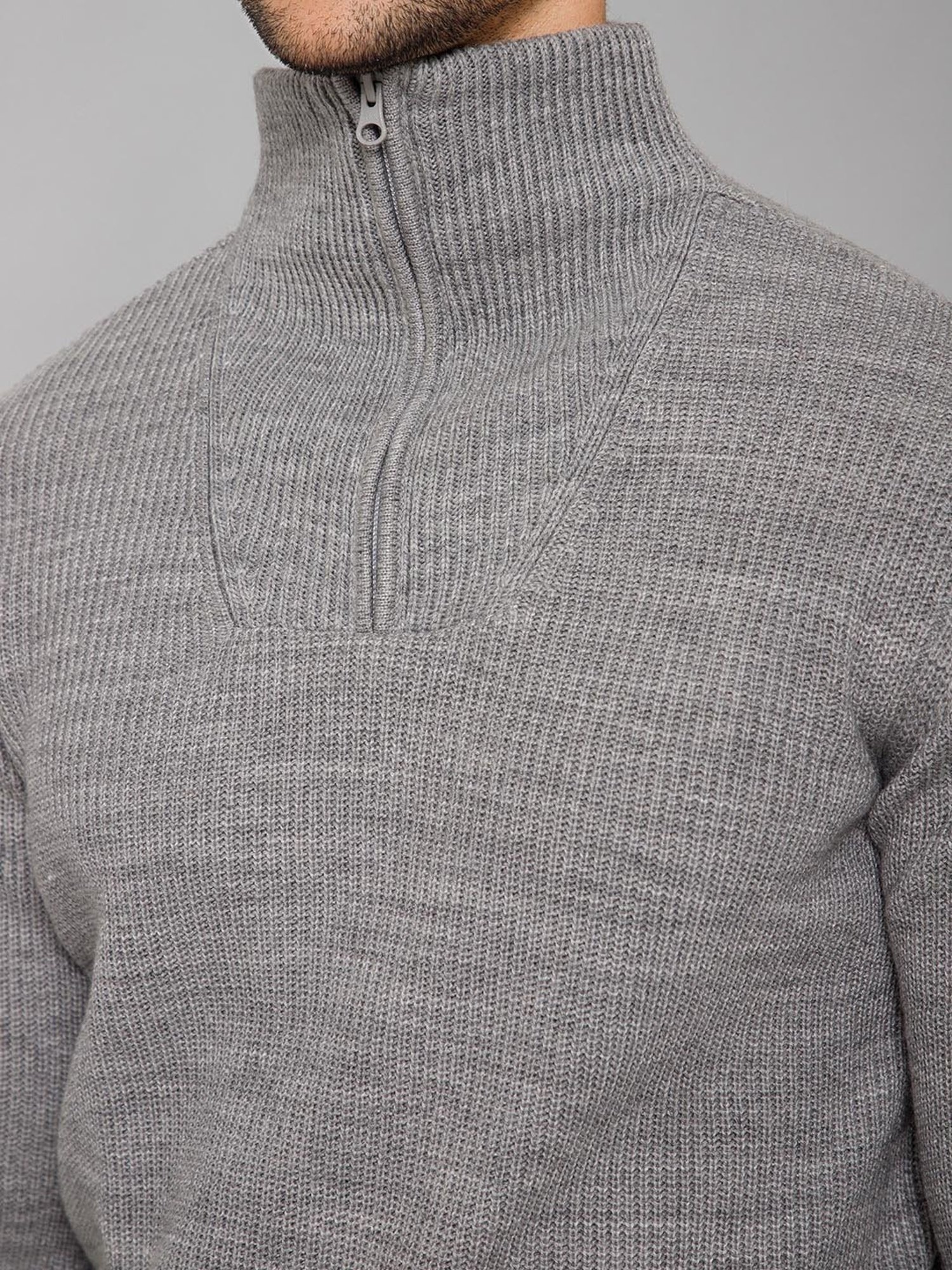Cantabil Grey Melange Regular Fit Sweater