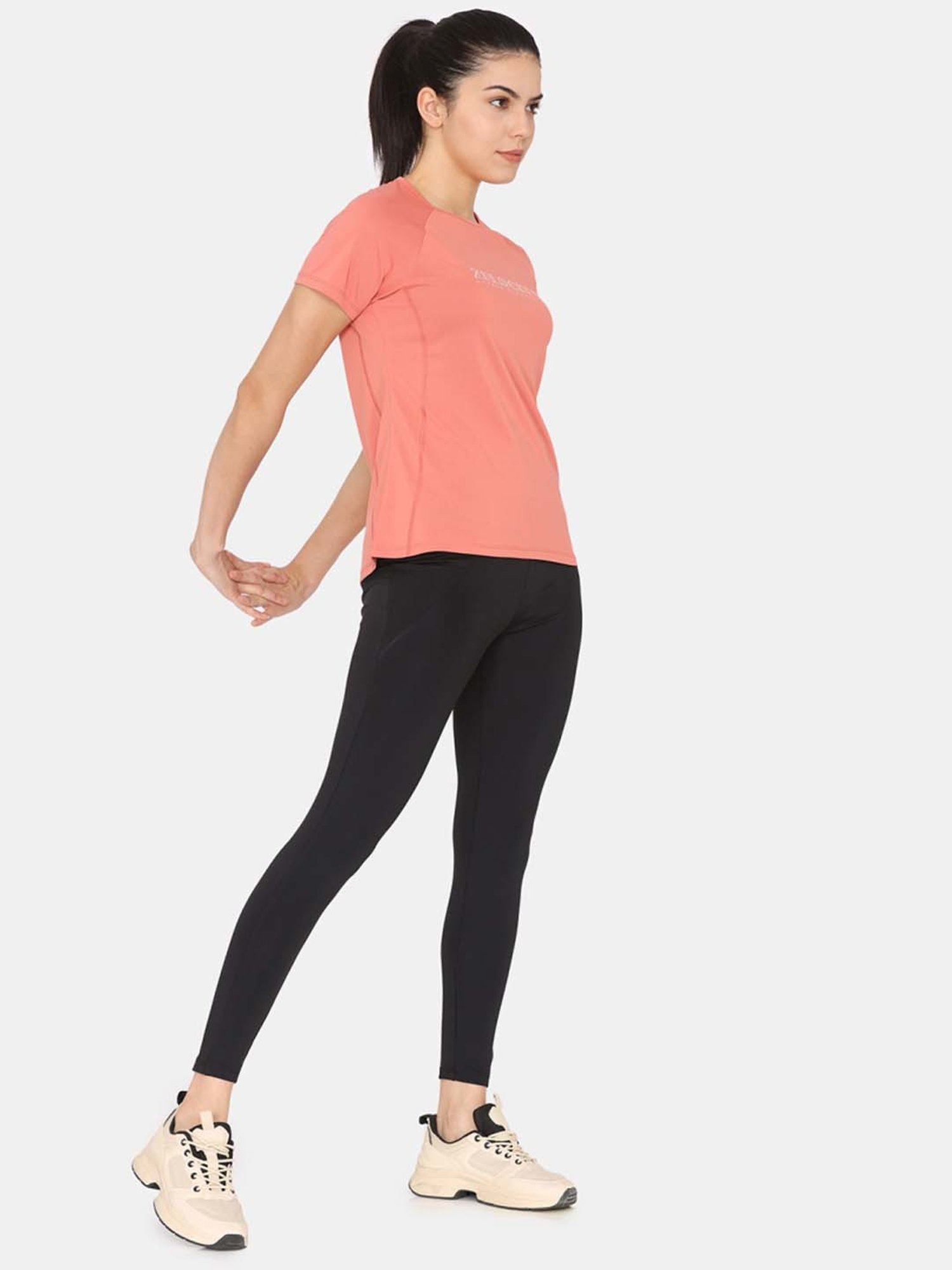 Zelocity by Zivame Peach Printed Sports T-Shirt