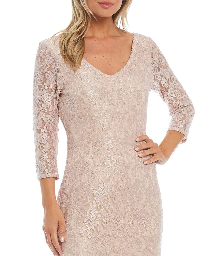 Marina 3/4 Sleeve Glitter Sequin Lace Gown