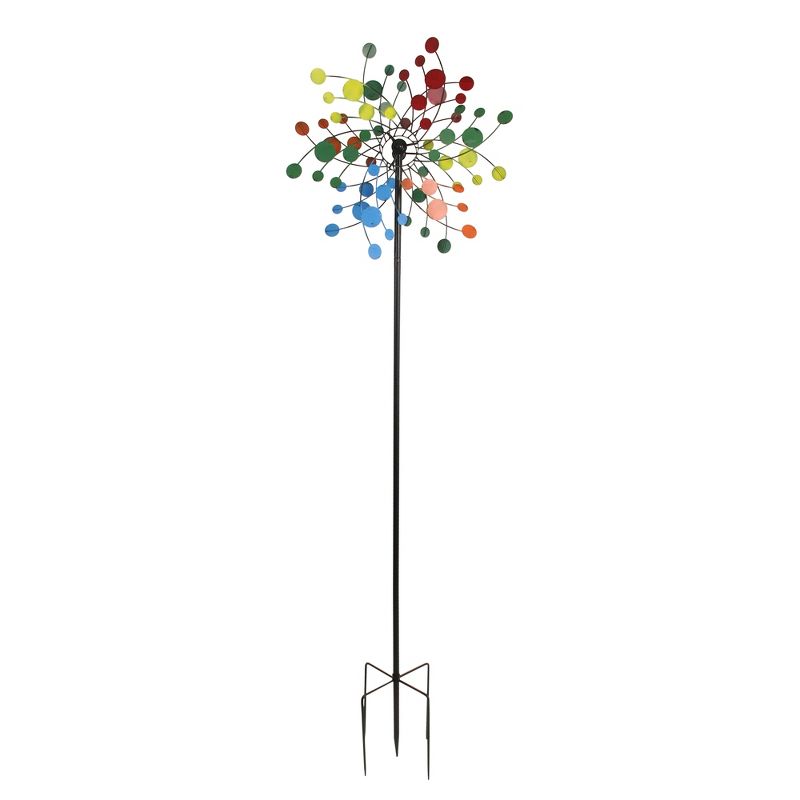 Transpac 83" Polka Dot And Spiral Swirl Pattern Metal Windmill Garden Lawn Stake Spinner - Rainbow
