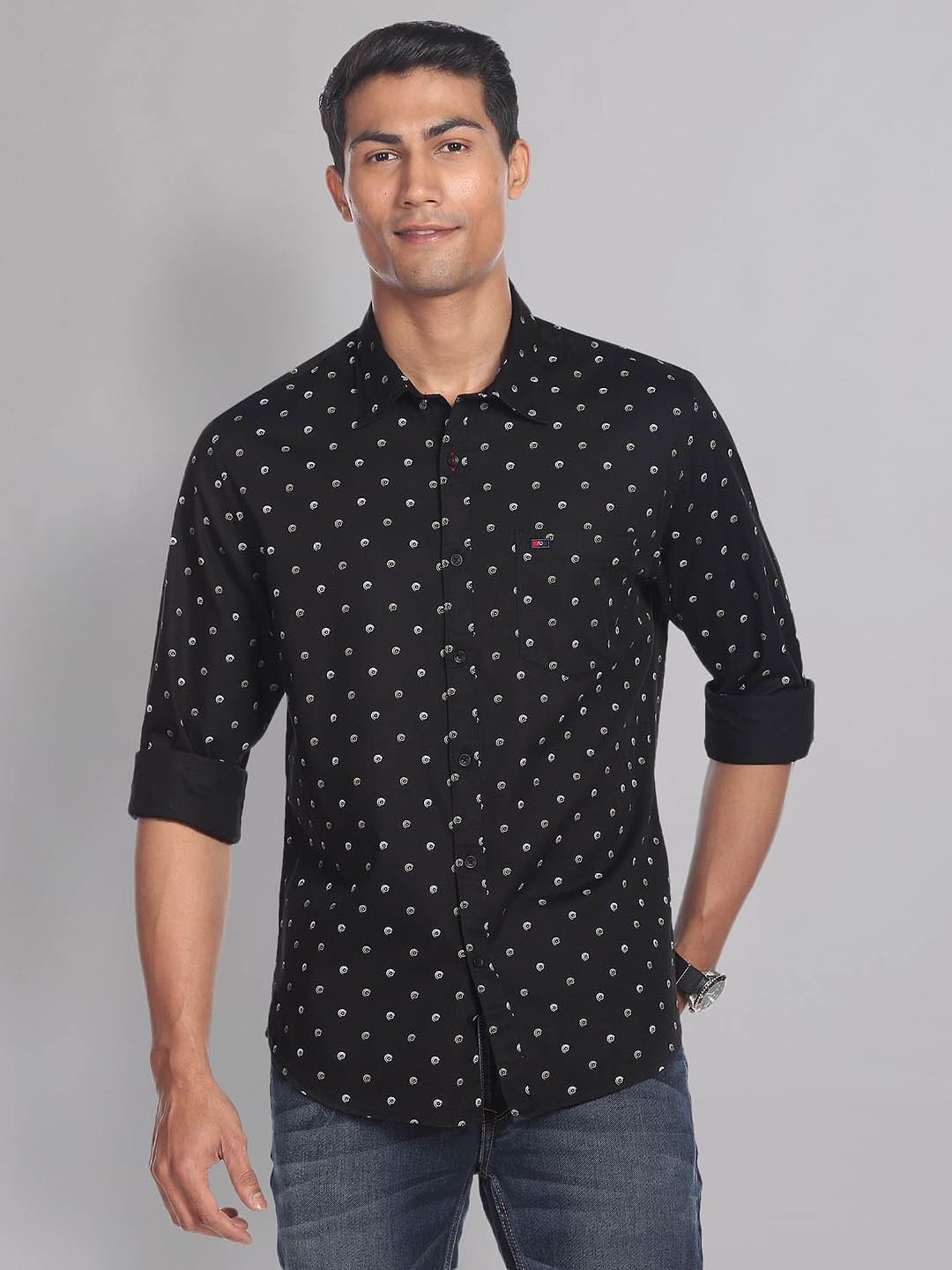 AD by Arvind Black Slim Fit Printed Shirt