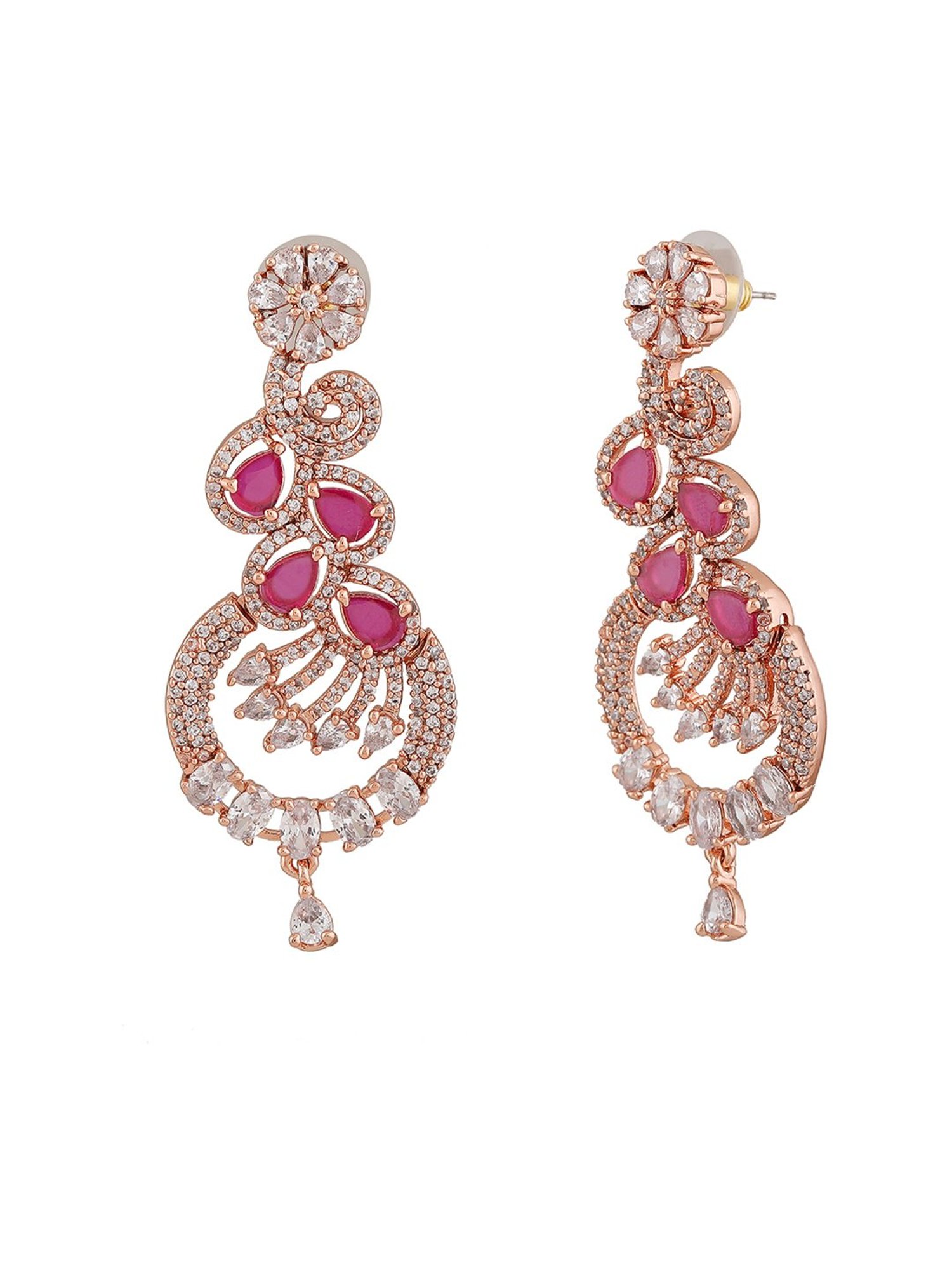 Estele Rose Gold-Plated CZ Sparkling Dangler Earrings