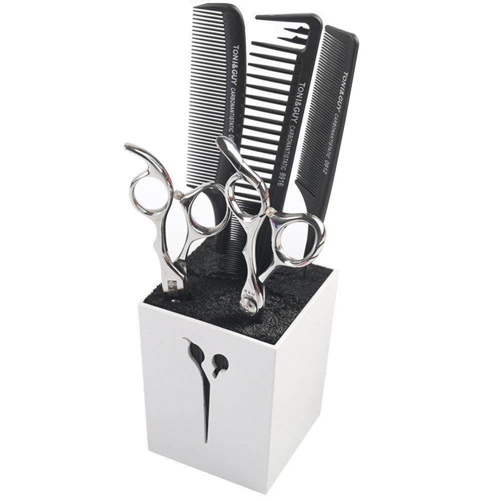 OLizee Professional Acylic Salon Scissors Holder Box Hairdressing Combs Clips Organizer Rack for Hair Stylist(White)