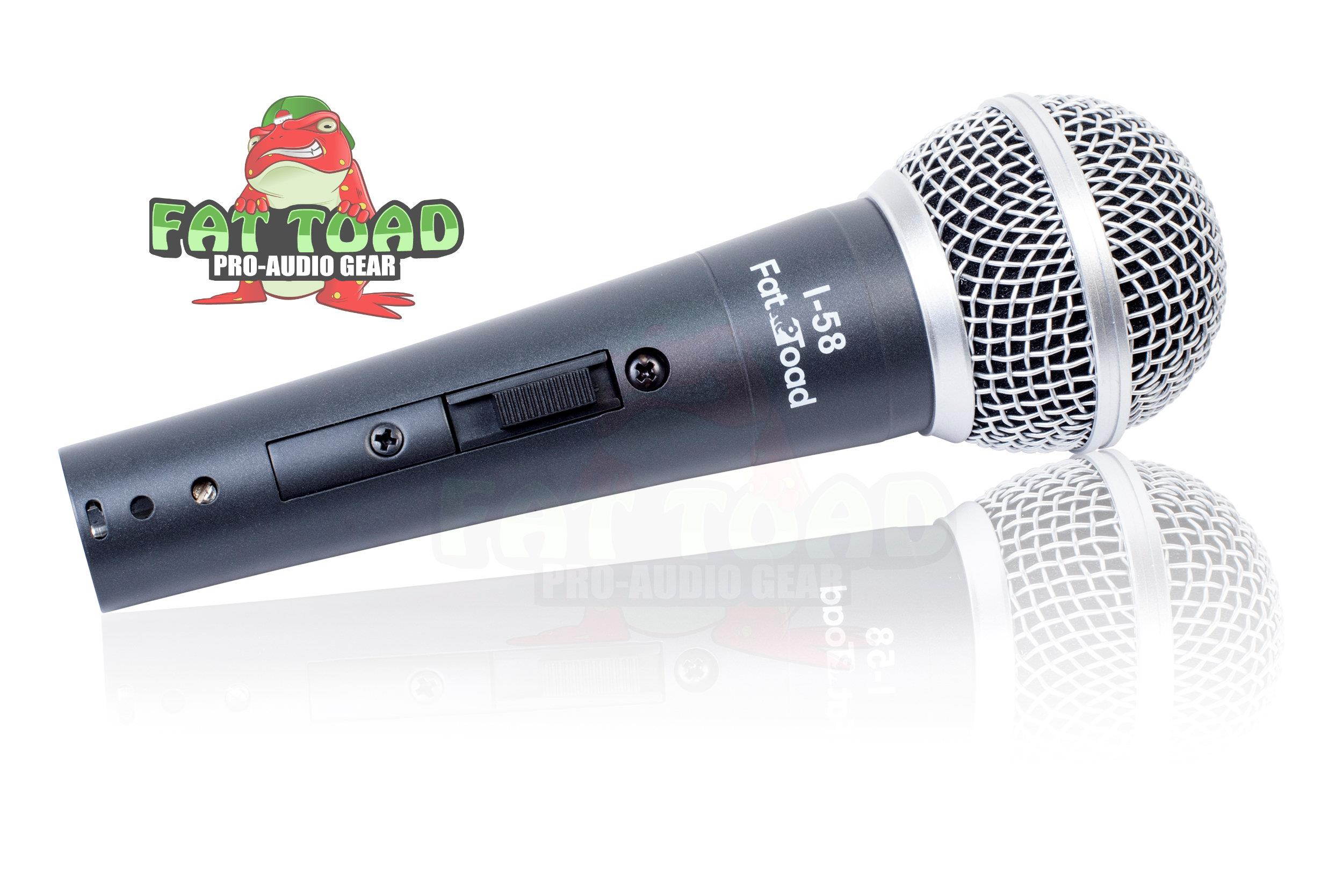 Vocal Microphones with XLR Mic Cables & Clips (2 Pack) FAT TOAD | Cardioid Dynamic Handheld for Home Studio Recording Package, Live Stage Singing, Adult DJ Karaoke | Pro Audio Mic Cords, 3-Pin Wire