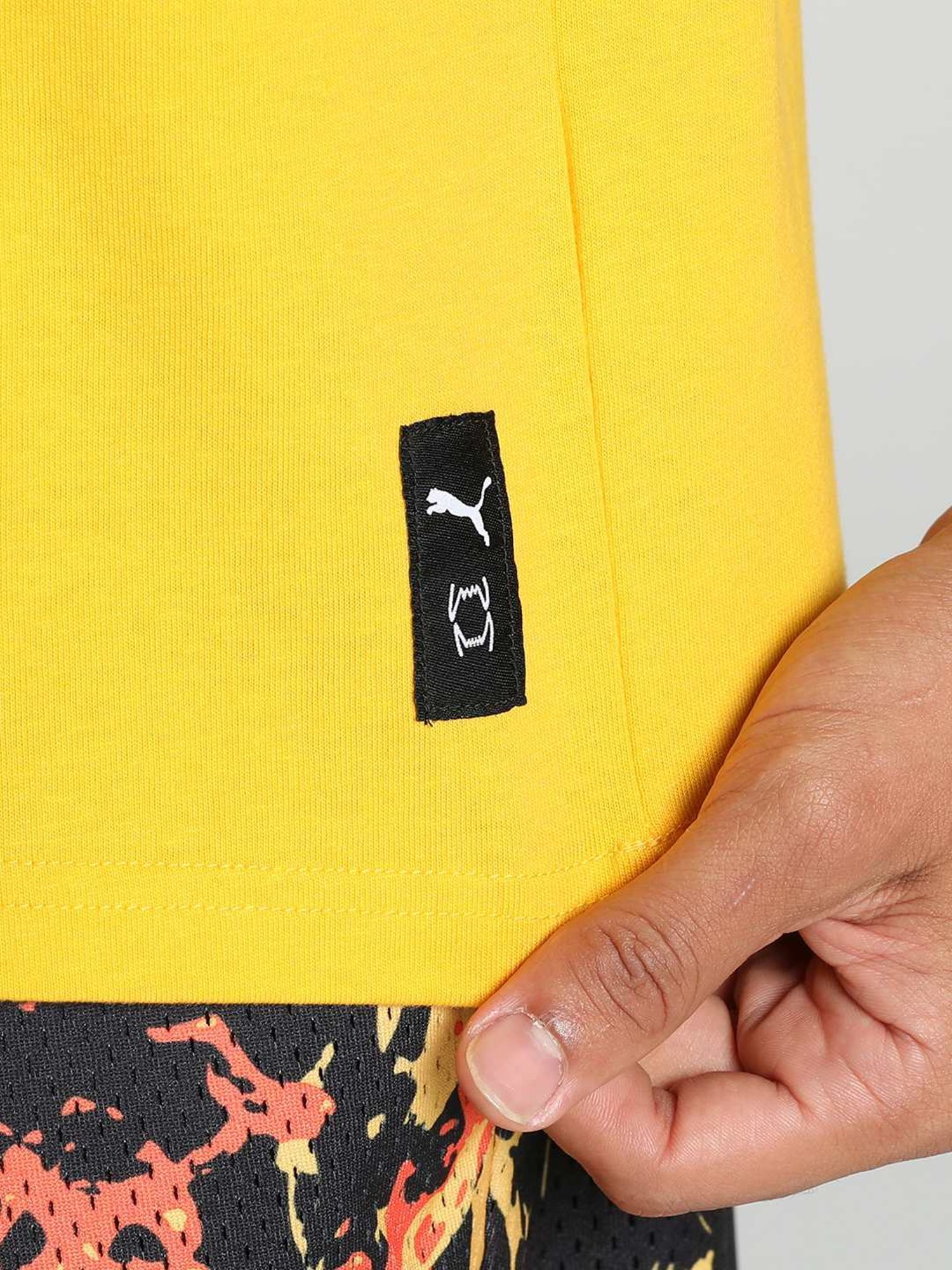 Puma Starting Lineup Yellow Sizzle Cotton Regular Fit Printed Sports T-Shirt