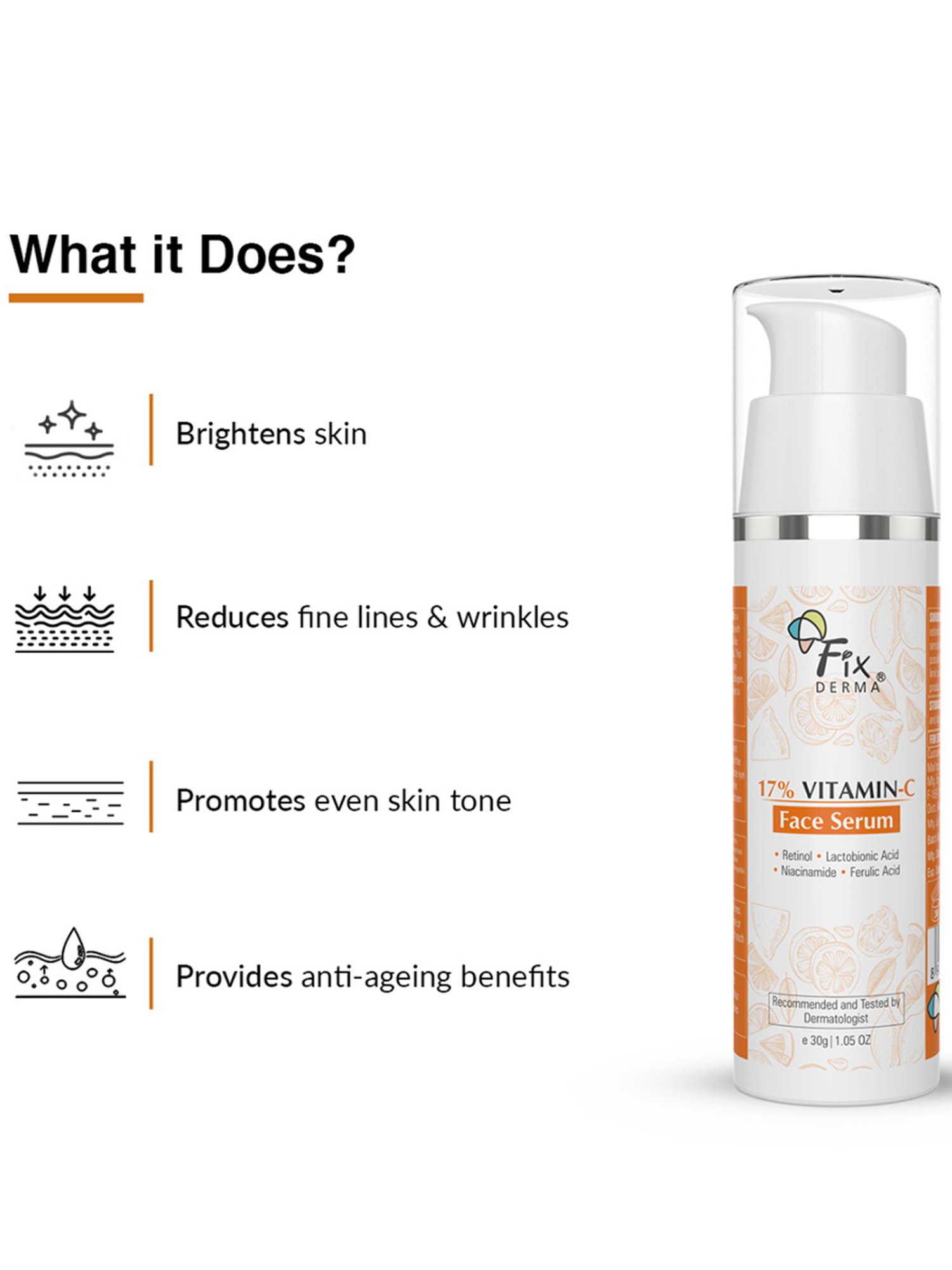 Fixderma 17% Vitamin-C Face Serum for Men & Women - 30 gm